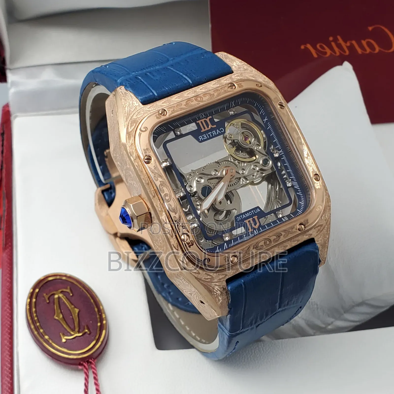 Original Cartier Blue Genuine Leather, Mechanical Watch