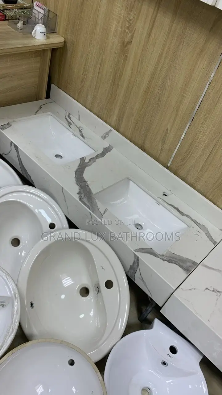 Duble Bowl Marble Top Bathroom Vanity With Rectangular Integrated Sink
