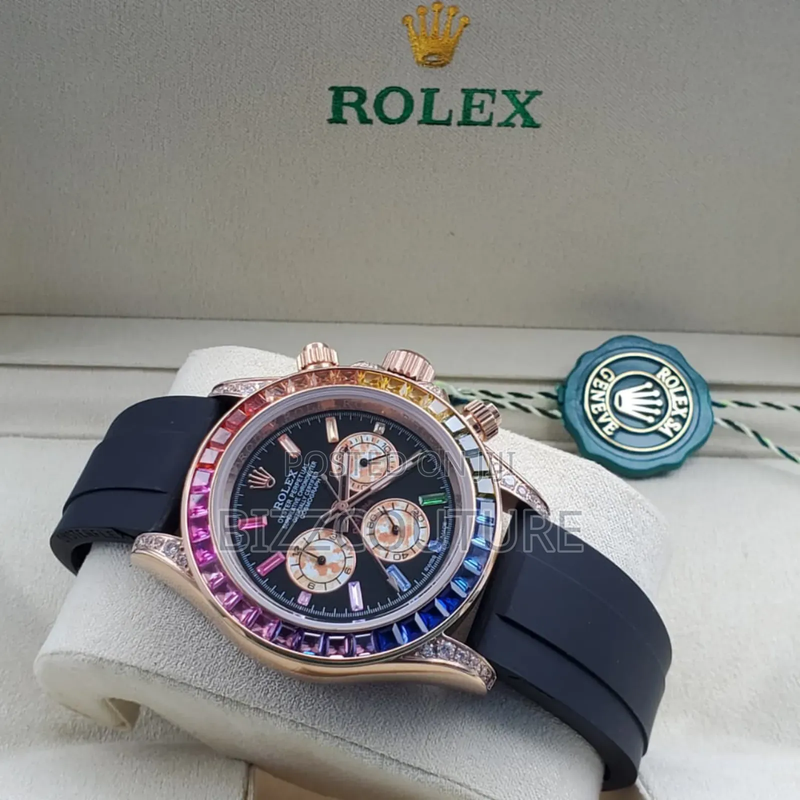 Original Rolex Black Rubber Strap, Chronograph, Quartz Watch