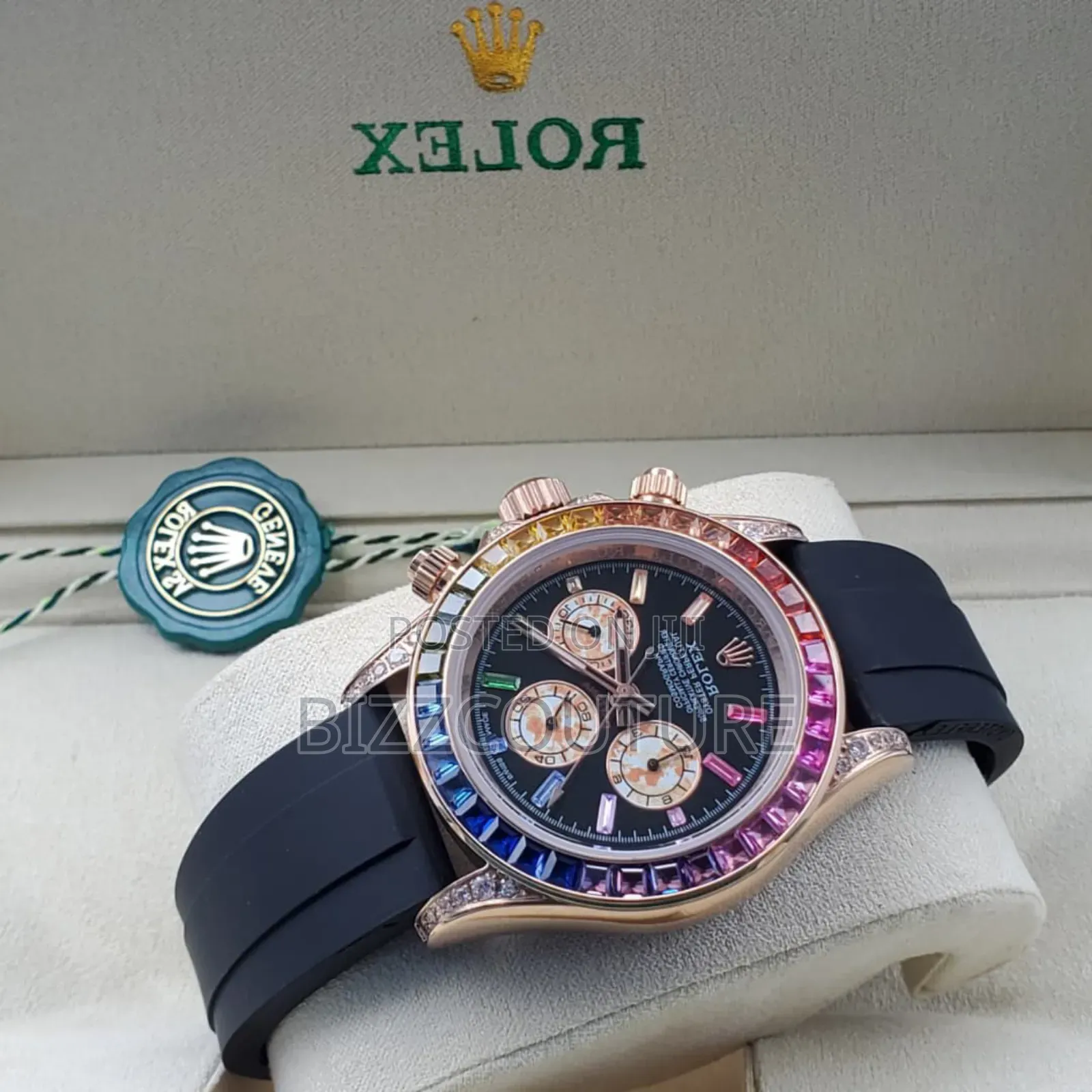 Original Rolex Black Rubber Strap, Chronograph, Quartz Watch