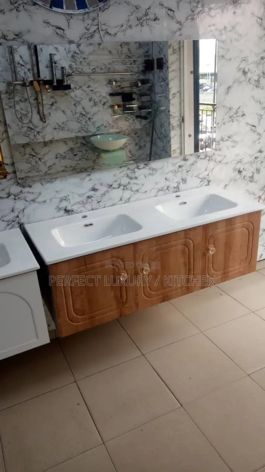Brown Color Double Cabinet With Led Light Mirror