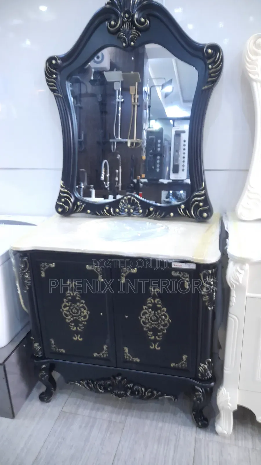 Marble Top Bathroom Basin Cabinet With Mirror