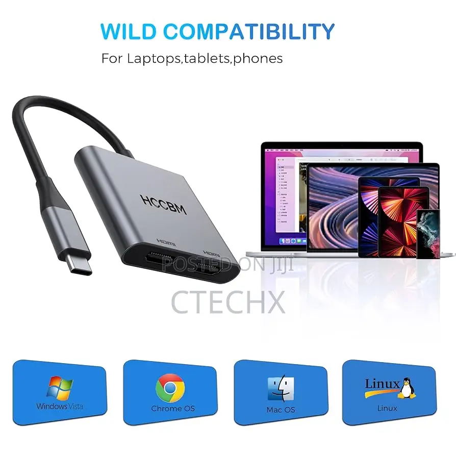 2 in 1 Usb C Hub to Dual Hdmi for 2 Monitors for Macbook Pro/Air