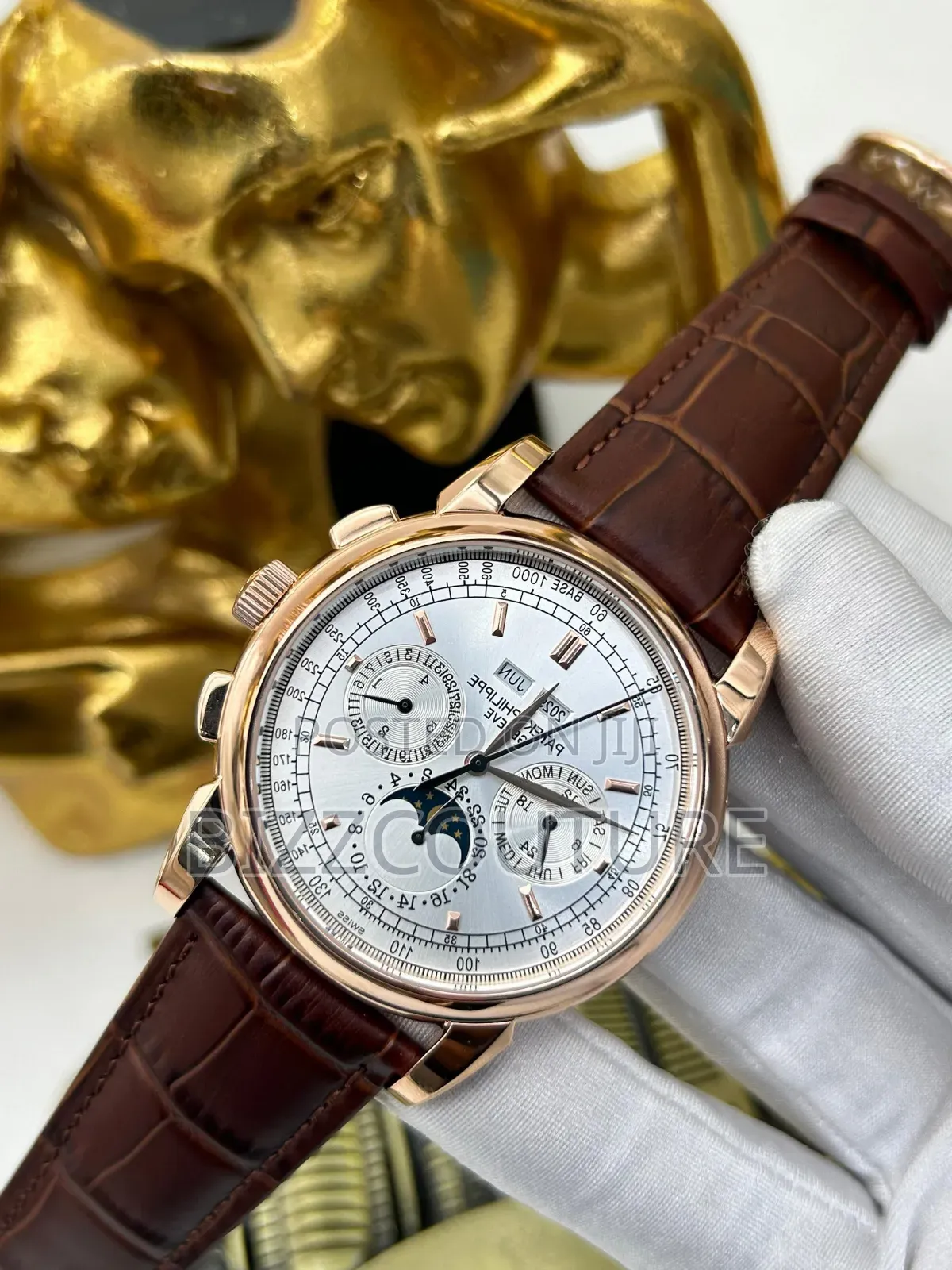 Original Patek Philippe Brown Genuine Leather Strap Watch in Store