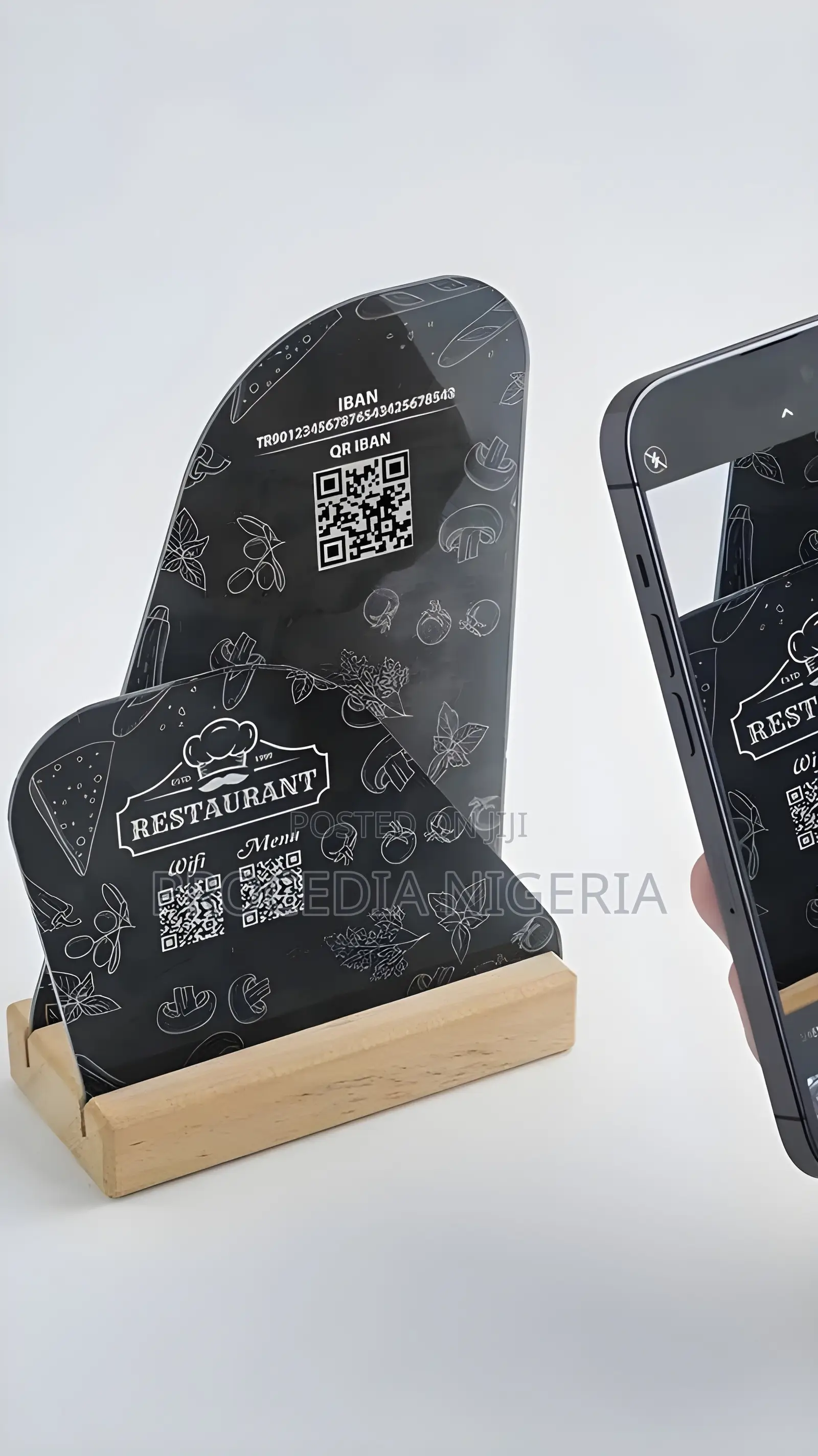 Table Signage & Serviette Holder, Wood Base Plexiglass