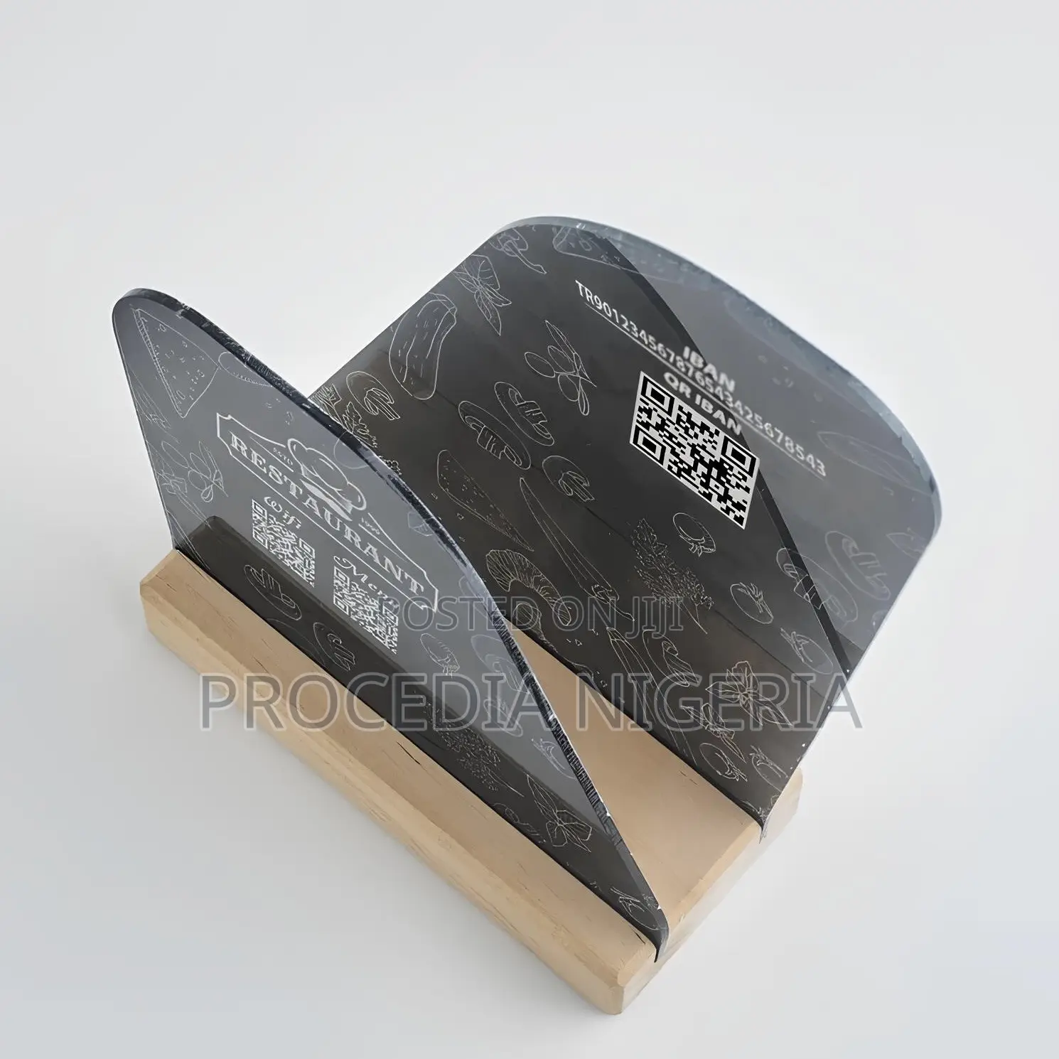 Table Signage & Serviette Holder, Wood Base Plexiglass