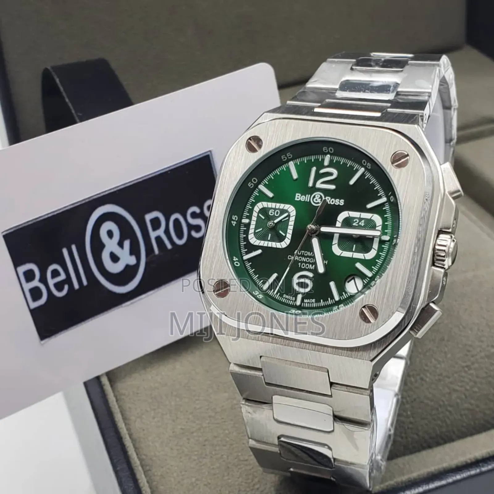 Bell Ross Style Men's Watch -Metal Strap,Battery Powered Chronograph