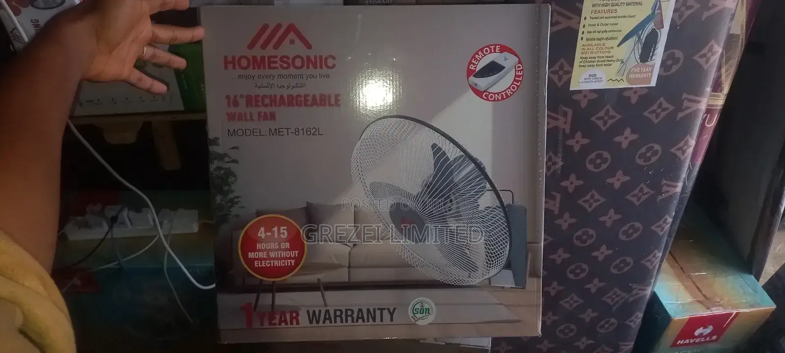 Homesonic Rechargeable Wall Fan 16inch