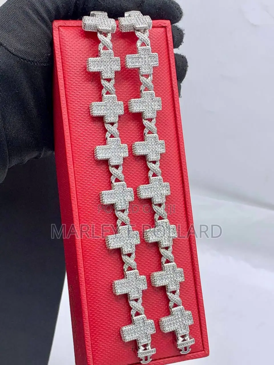 Cubic Zirconia Cross Cuban Bracelet