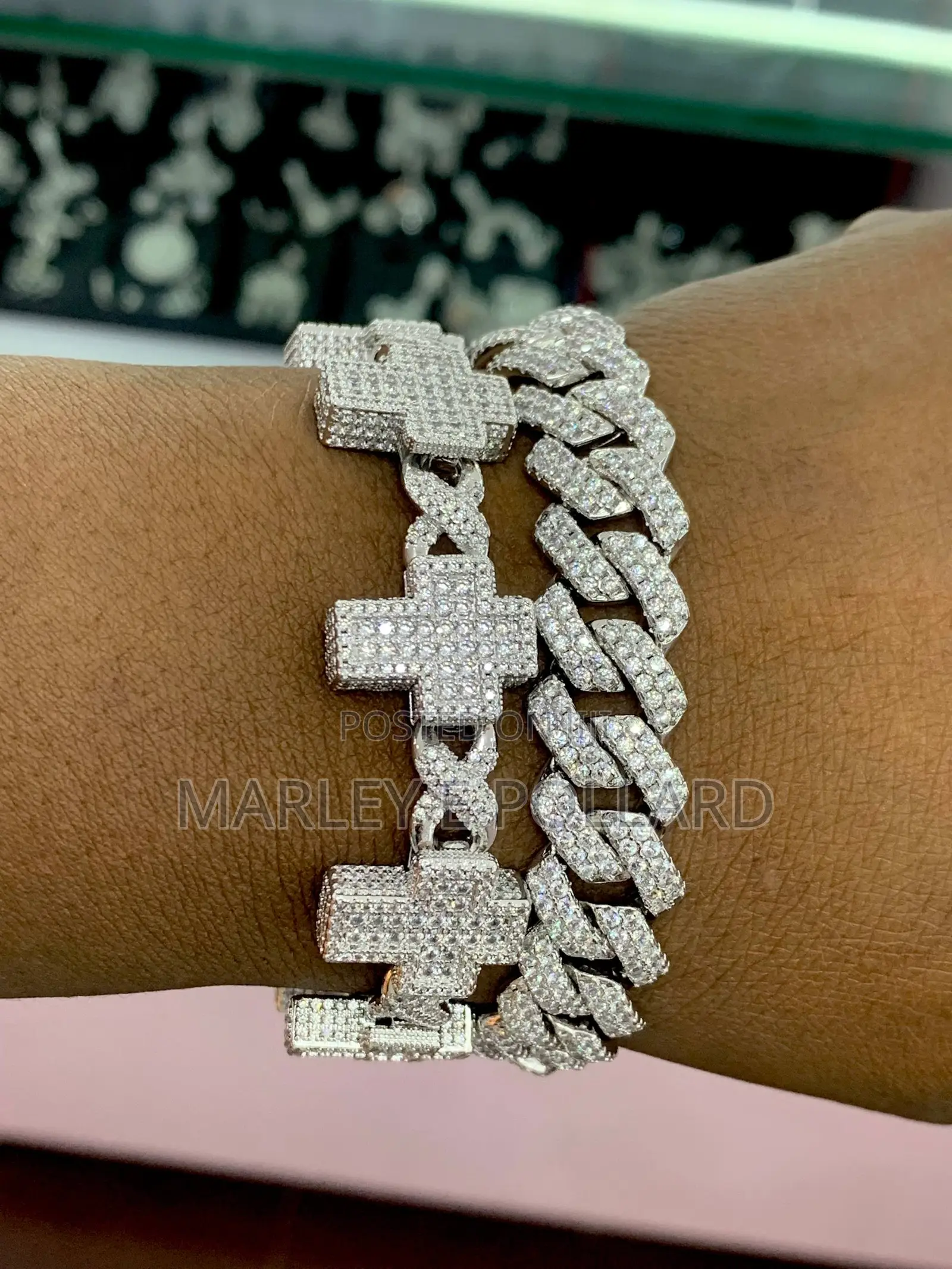 Cubic Zirconia Cross Cuban Bracelet