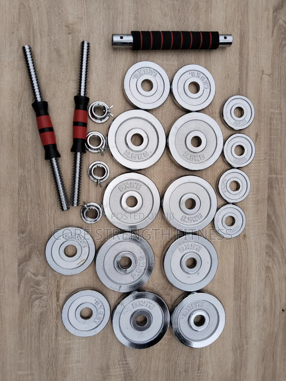 2-in-1 Multi Purpose Pairs of 15kg Chrome Adjustable Dumbbell .