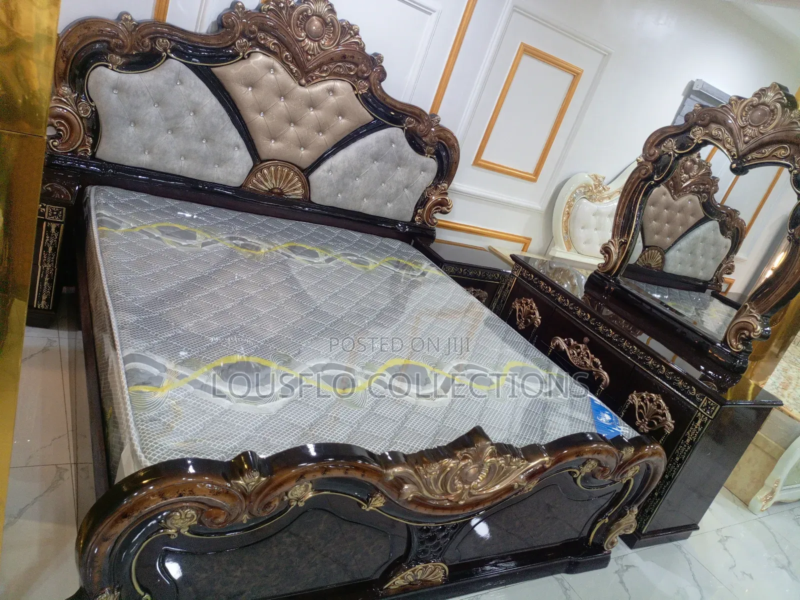 Quality Turkish Coffee Brown and Gold Royal Bed With Wardrobe