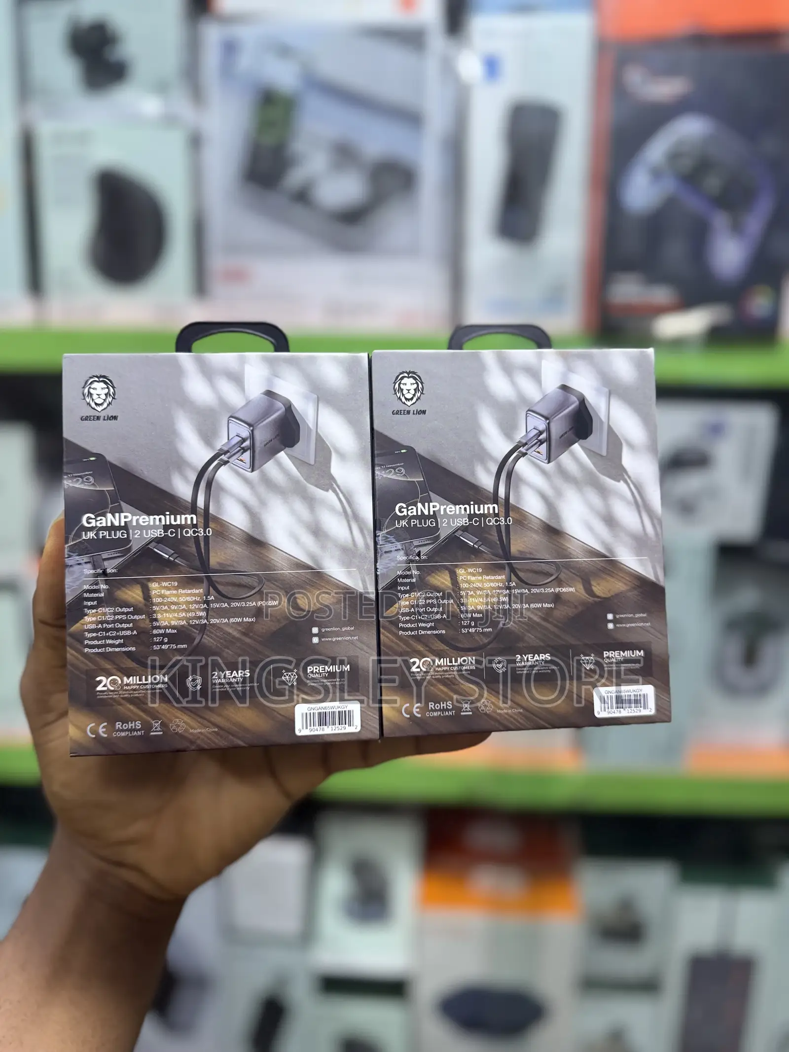 Green Lion Gan Premium Uk Plug Wall Charger 65w - Gray