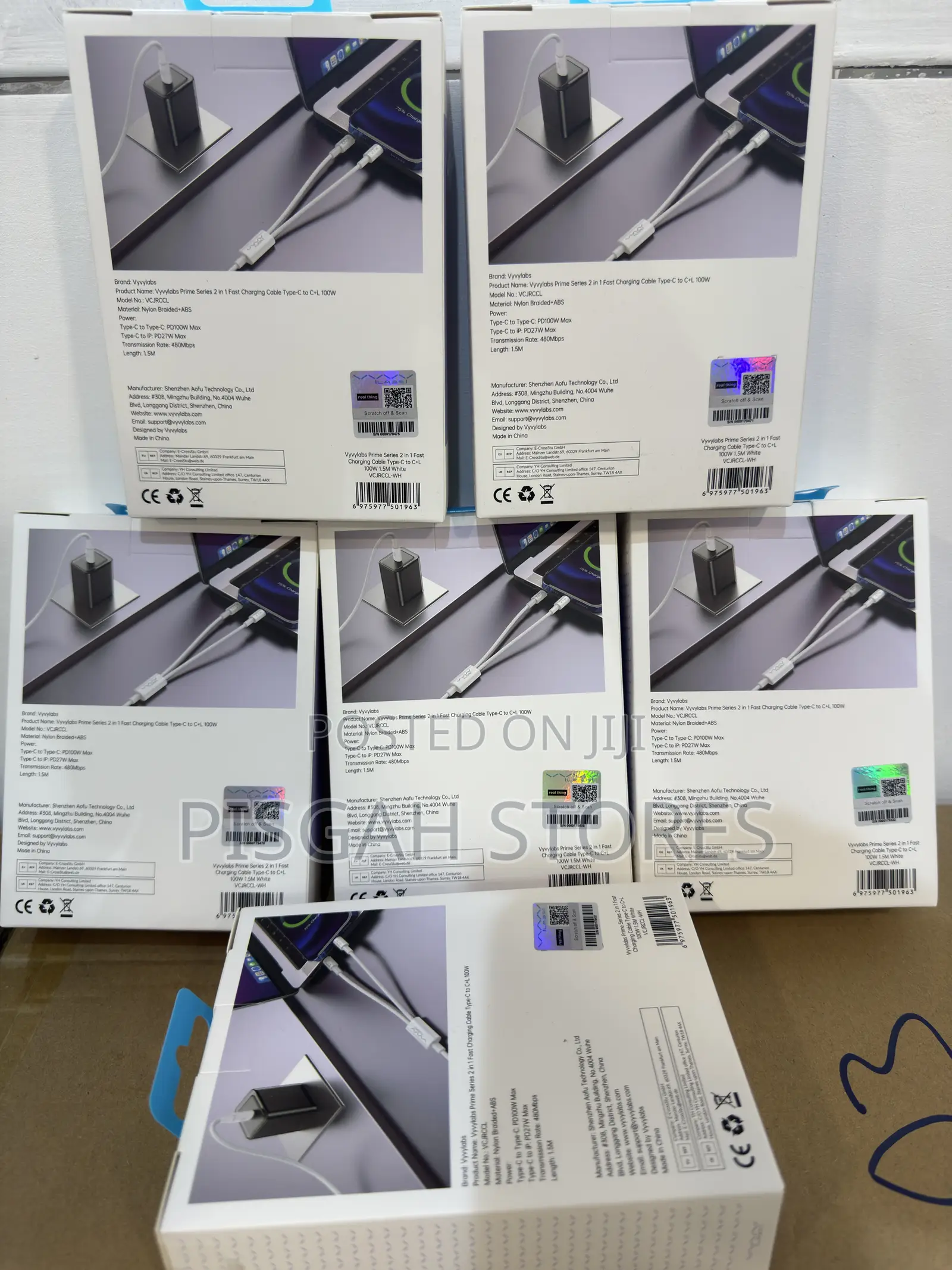 Vyvylabs Prime Series 2 In 1 Fast Charging Cable Type-c To C+L 100w