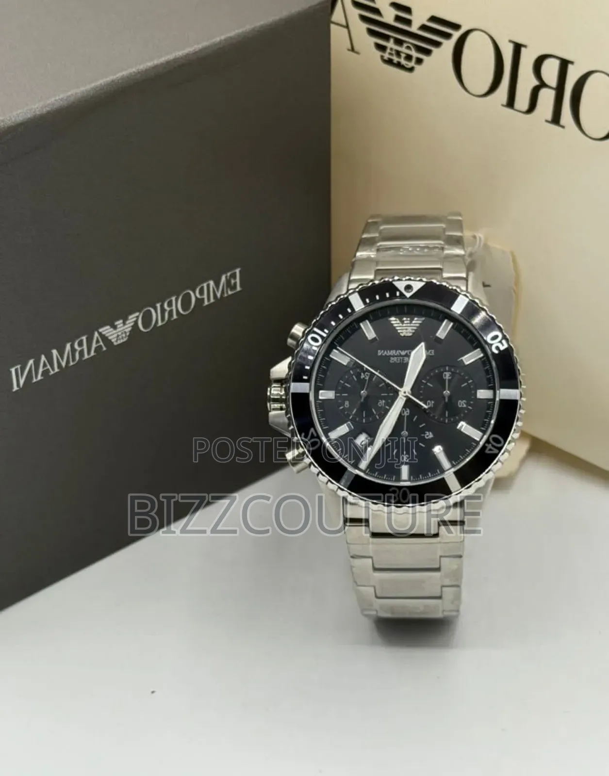 Original Emporio Armani Silver Stainless Steel, Chronograph Watch