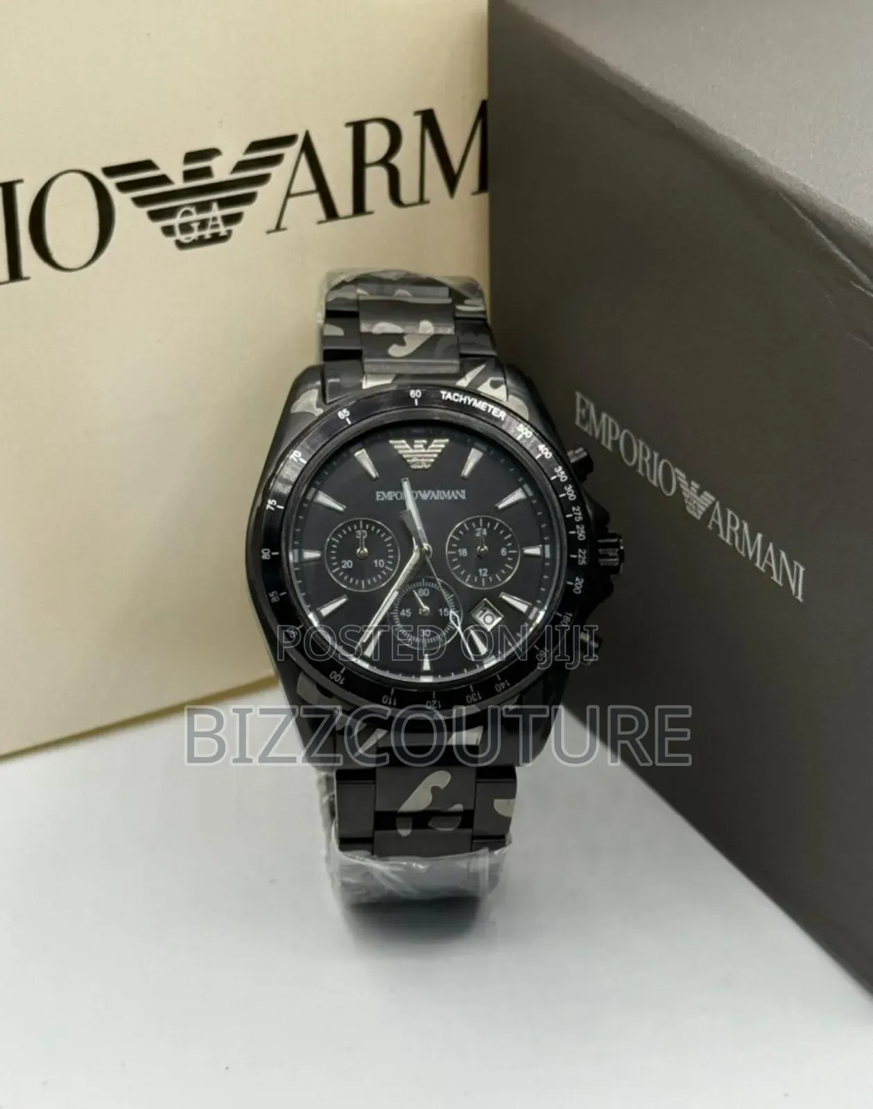 Original Emporio Armani Black Stainless Steel, Chronograph Watch