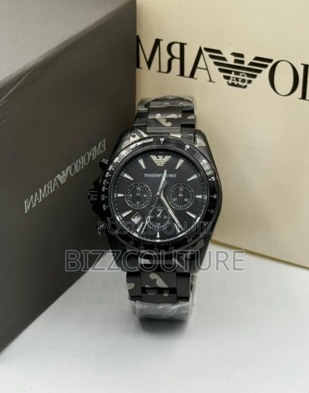 Original Emporio Armani Black Stainless Steel, Chronograph Watch