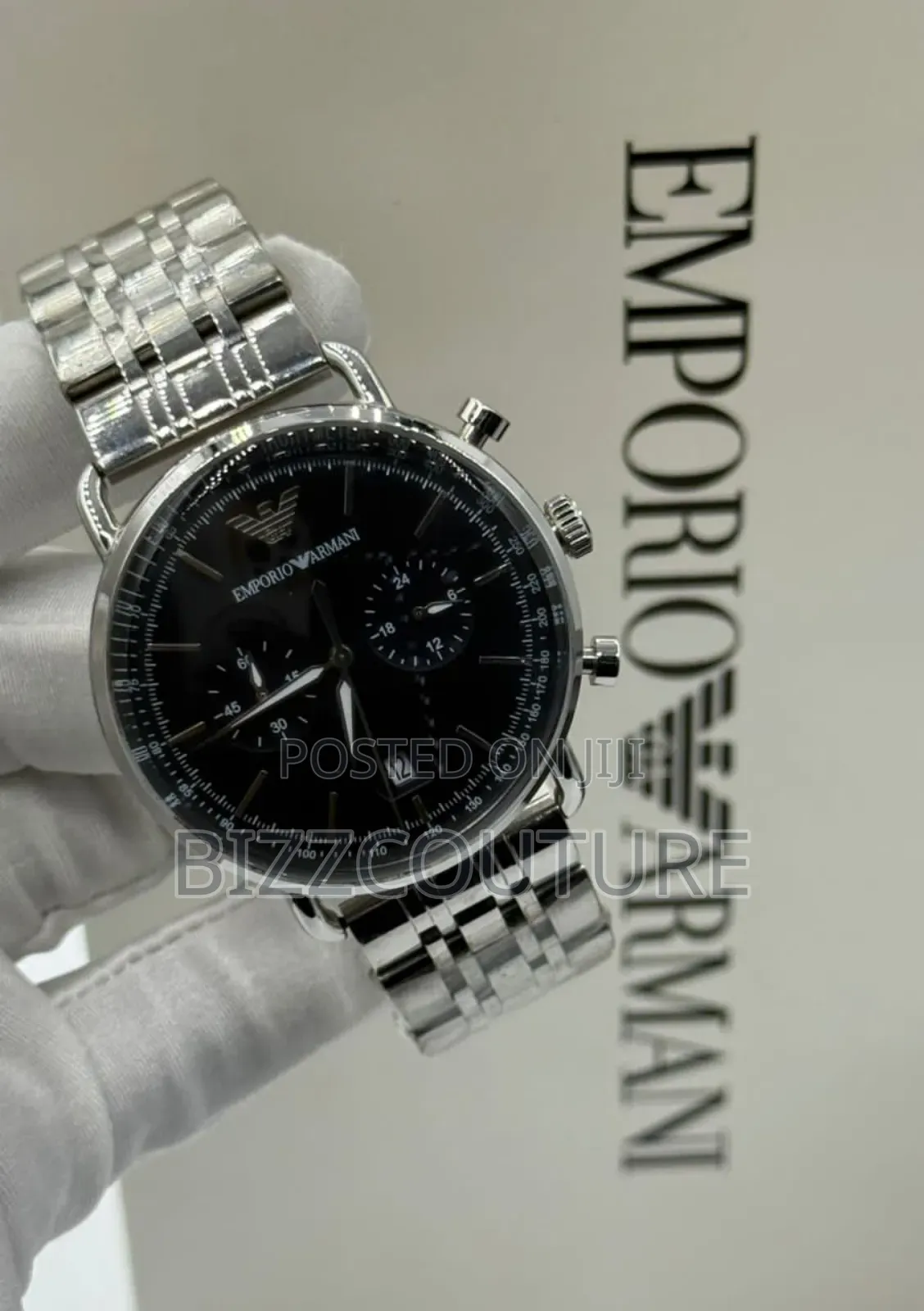 Original Emporio Armani Silver Stainless Steel, Calendar Watch