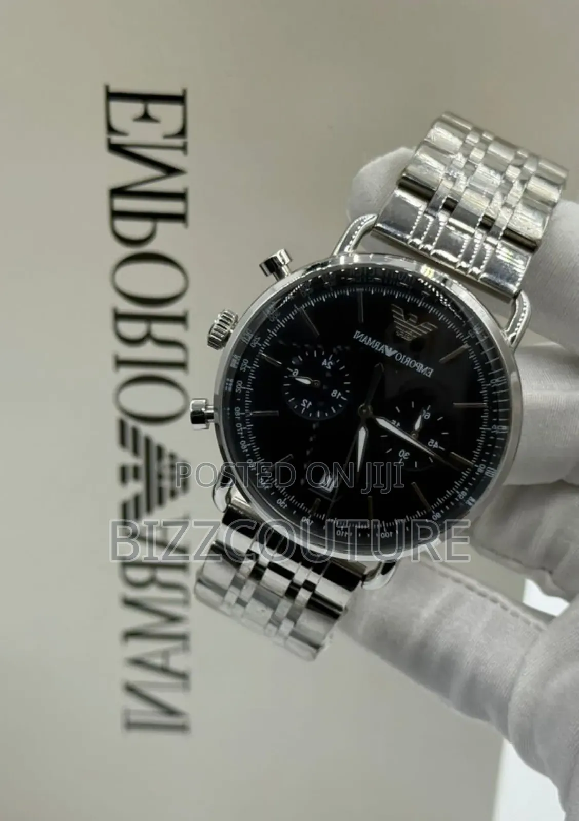 Original Emporio Armani Silver Stainless Steel, Calendar Watch