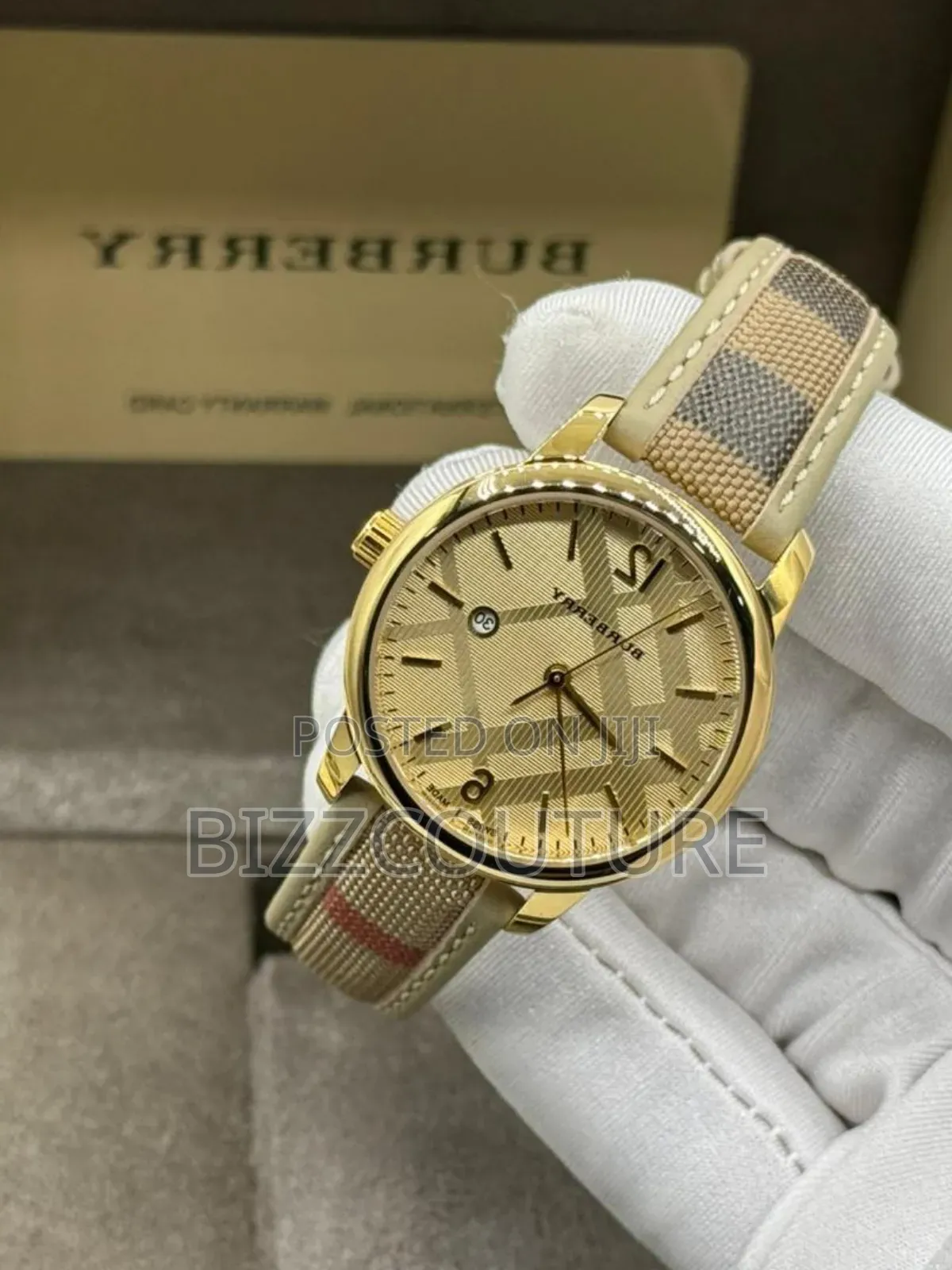 Original Burberry Gold Faux Leather Strap Quartz Watch