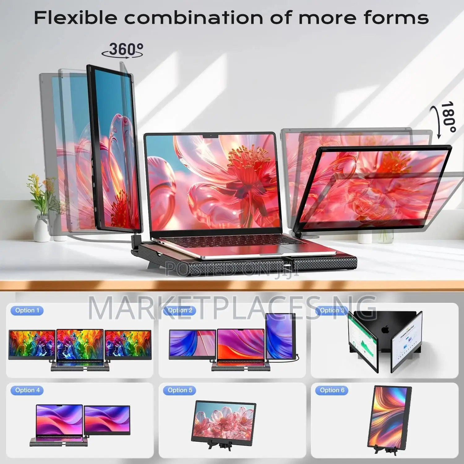 Kwumsy F3 14′′ Triple Laptop Monitor – Dual FHD Ips, 360° Rotation