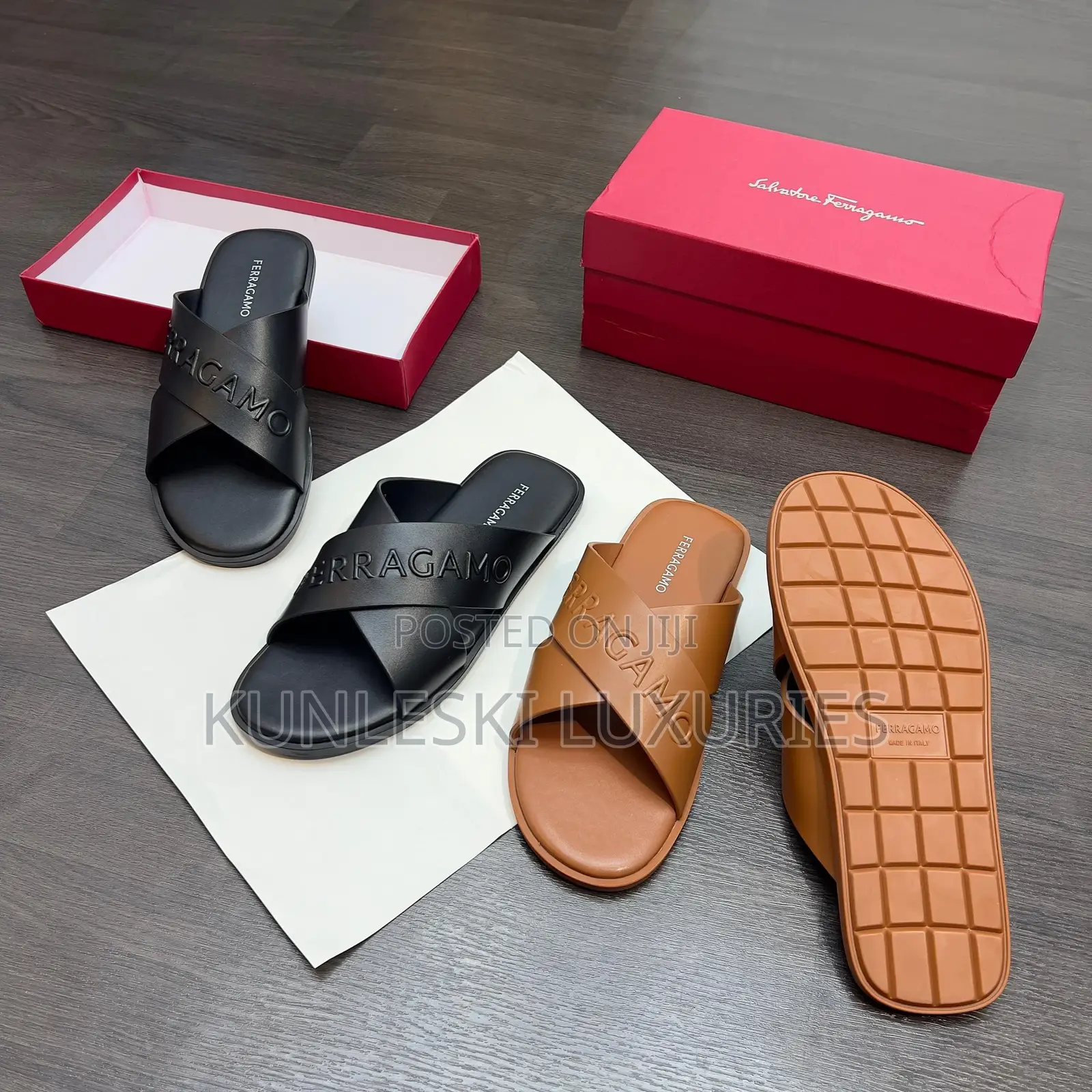 Original Salvatore Ferragamo Leather Slippers in Two Colors