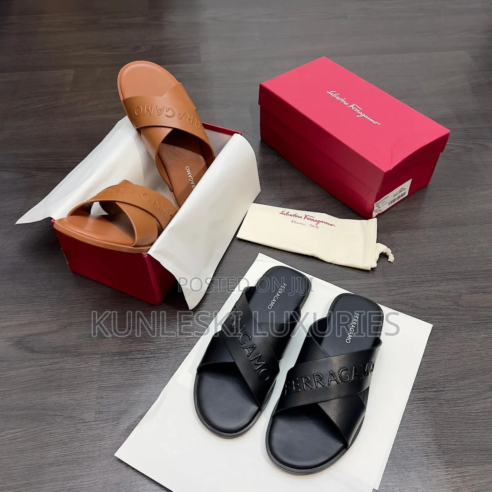 Original Salvatore Ferragamo Leather Slippers in Two Colors