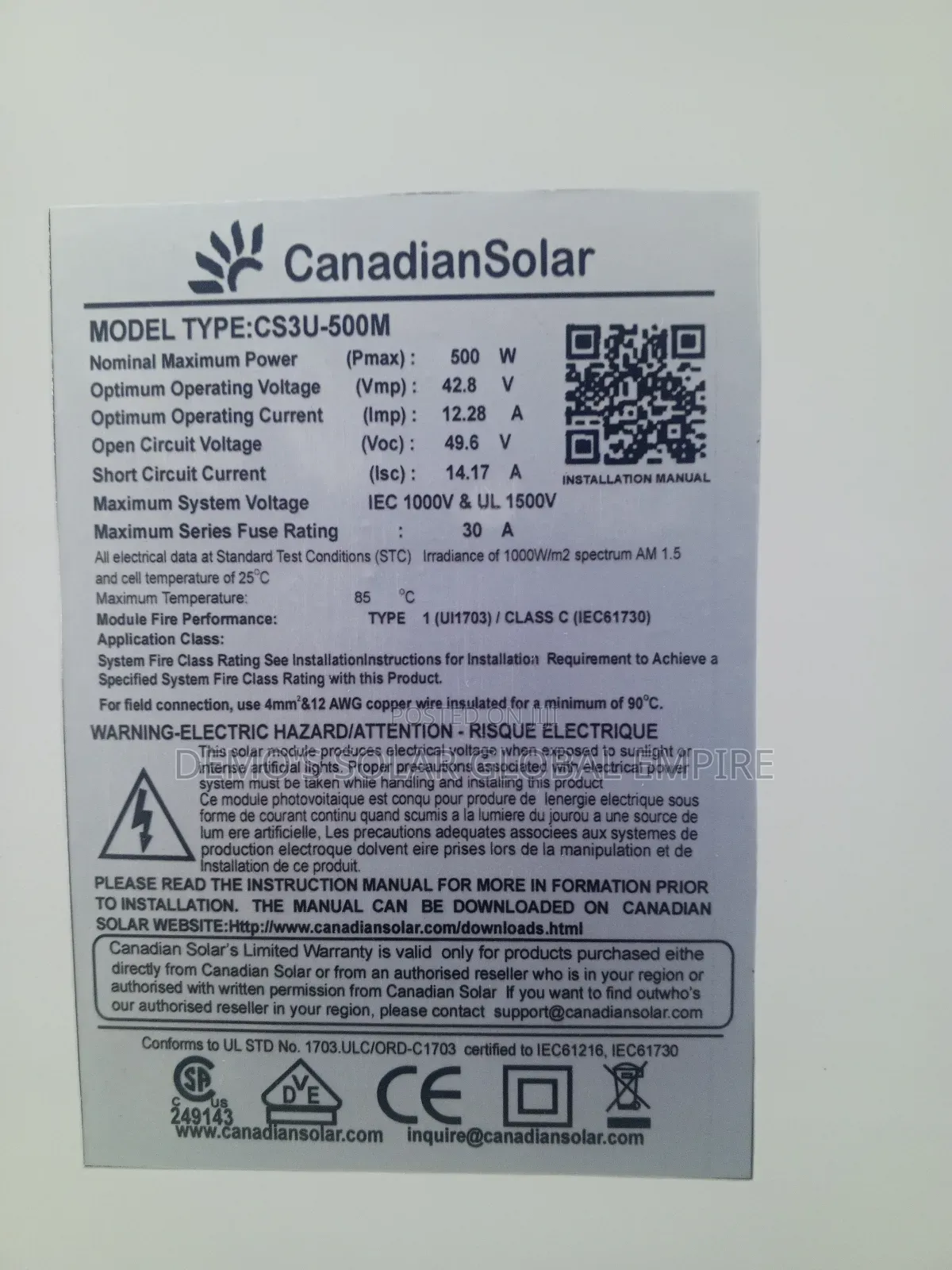 500w Canadian Panel