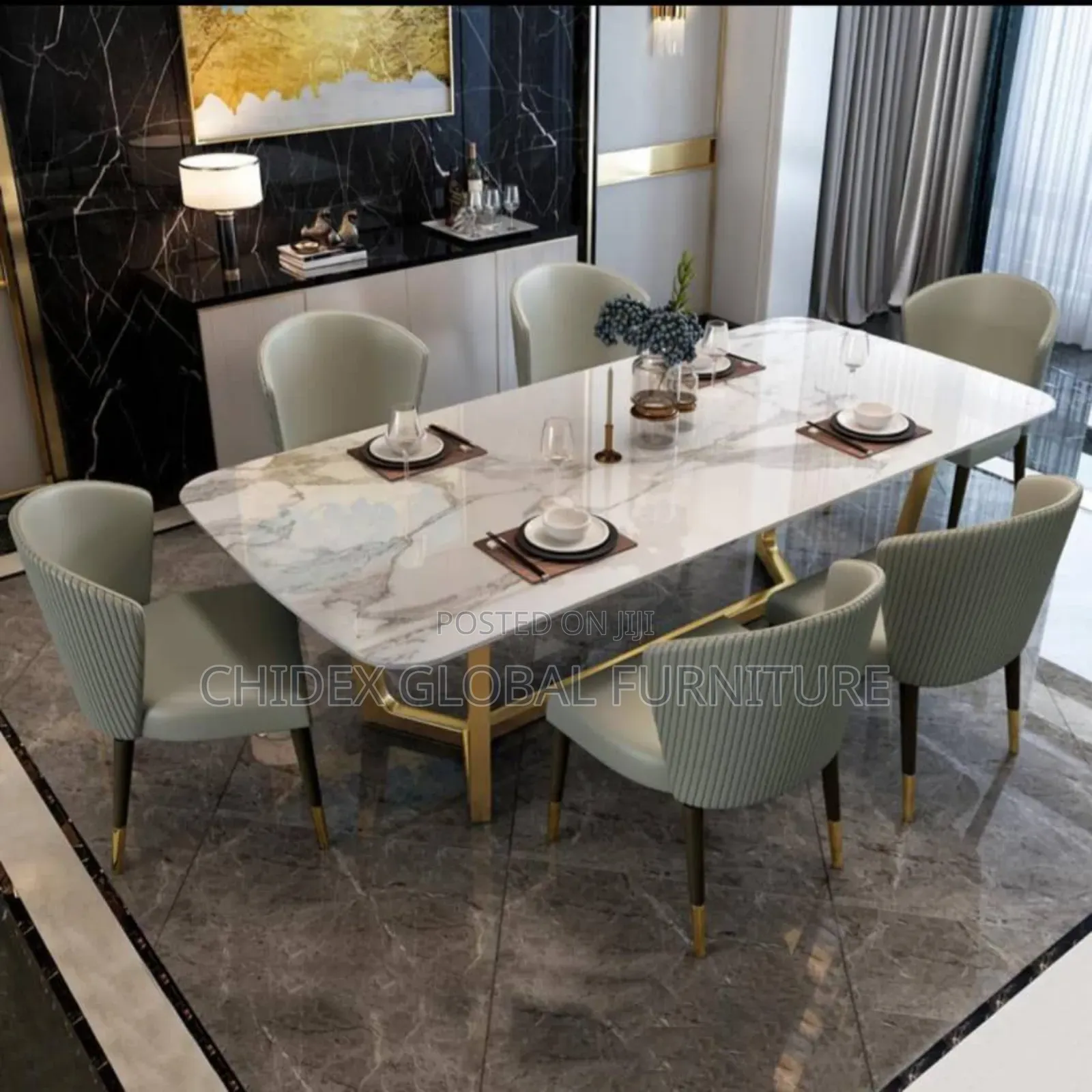 Unique Marble Dining Table Set With Leather Chairs
