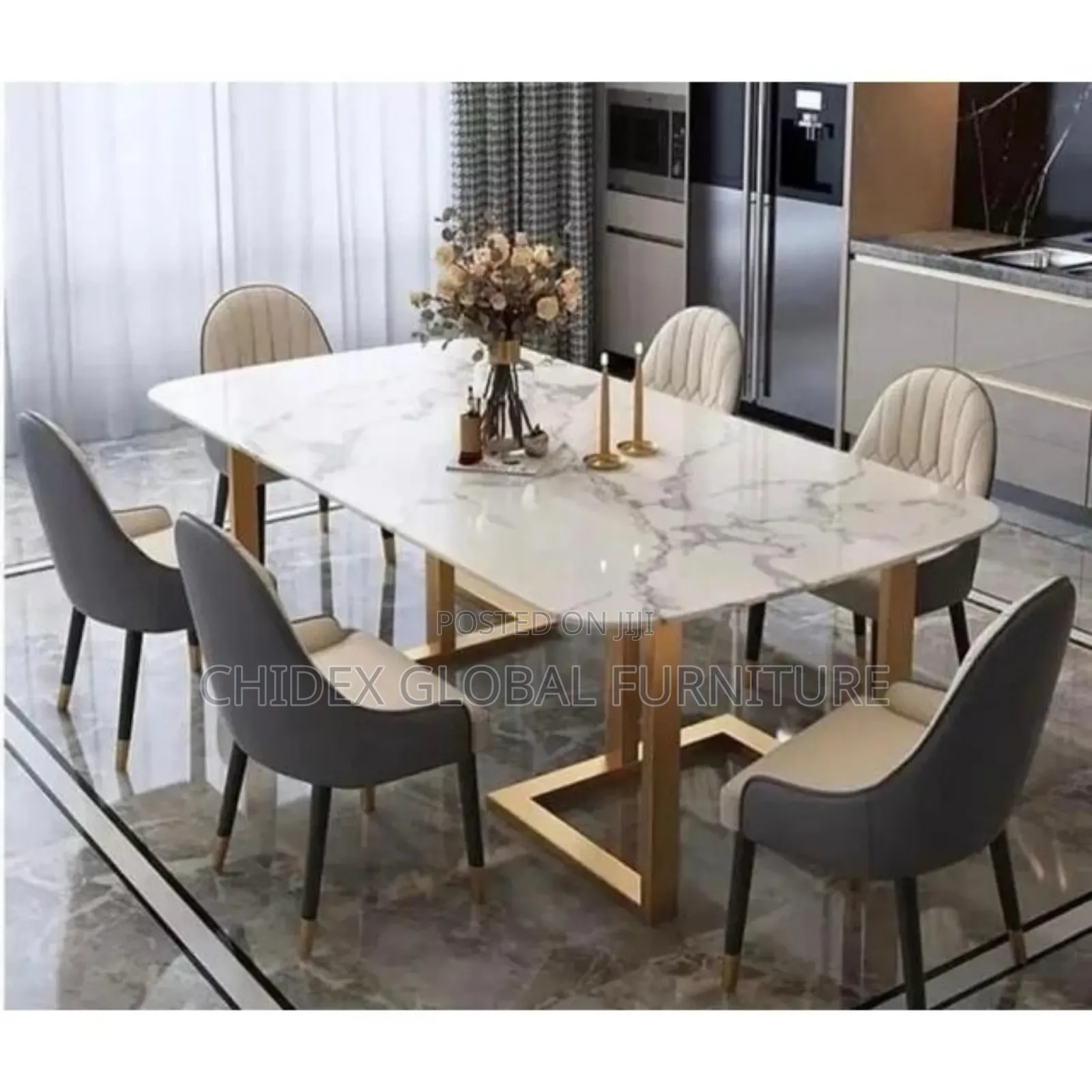 Unique Marble Dining Table Set With Leather Chairs