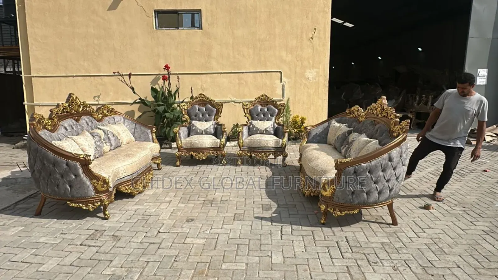 Royal Turkish Sofa Chair With Center Table and Stools