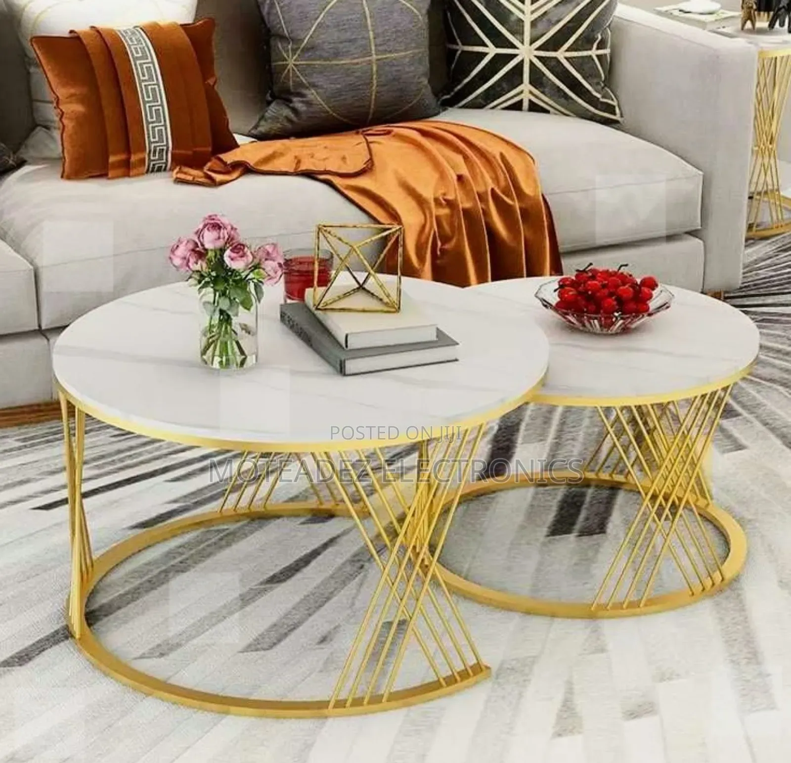 2pcs Glamorous Nest Nordic Round Design Marble Top Center Tables