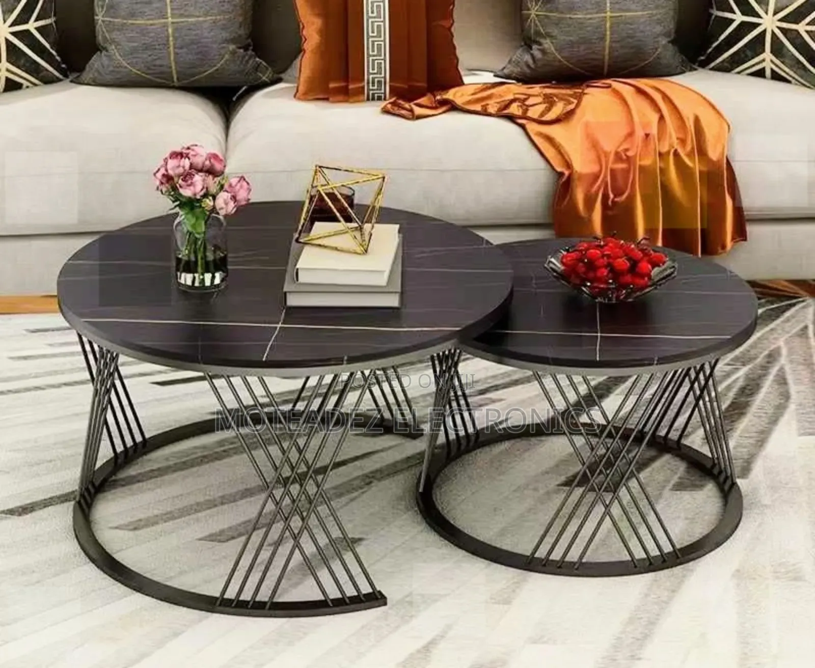 2pcs Glamorous Nest Nordic Round Design Marble Top Center Tables