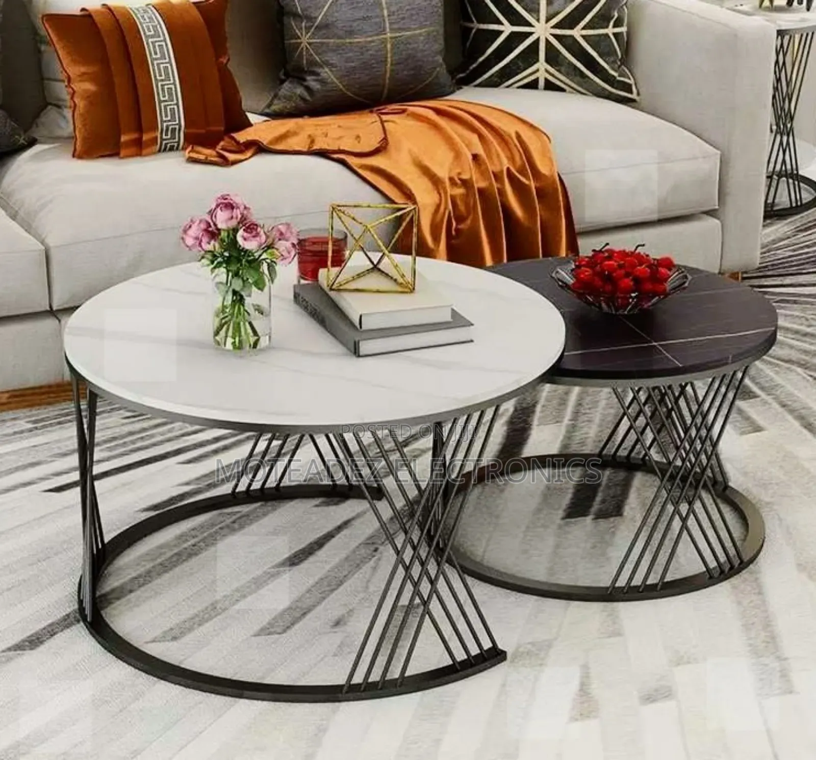 2pcs Glamorous Nest Nordic Round Design Marble Top Center Tables