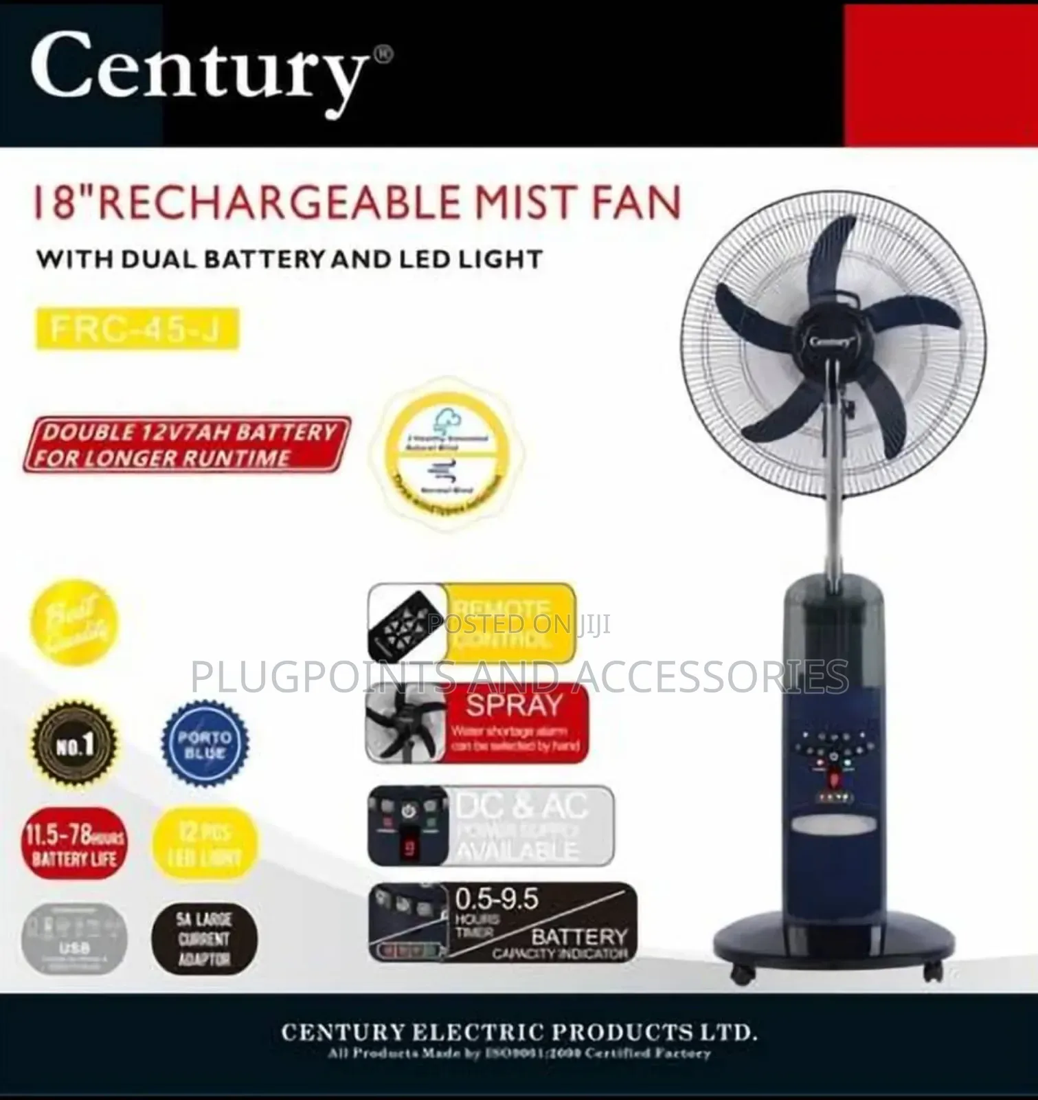 Century Recharge Mist Fan 7000mahs X 2 [Double Battery]Clearance Sales