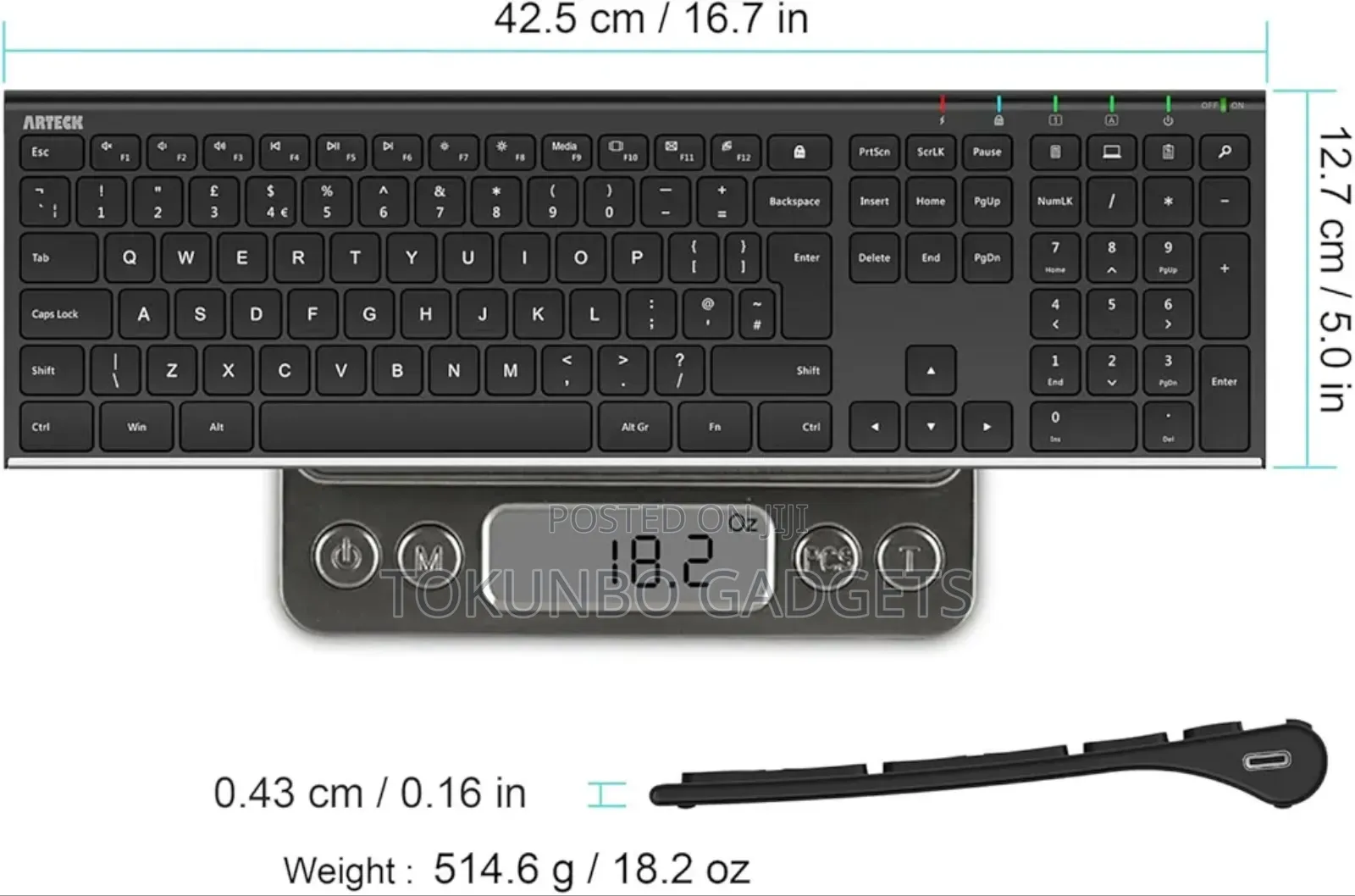 Arteck Hw192 Water-proof, Dust-proof Wireless /Rechargeable Keyboard