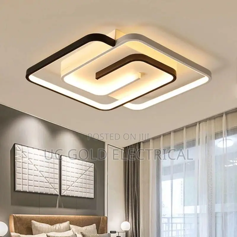 Bedroom Led Chandelier Light Black White Square Modern Ceiling Lamp