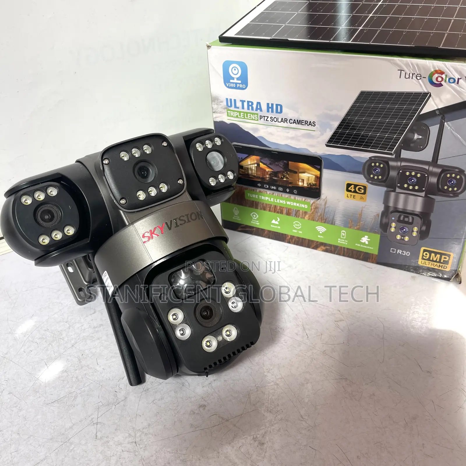 Skyvision 9mp 4g True Triple Lens Solar Ptz Big Outdoor Camera (V380)