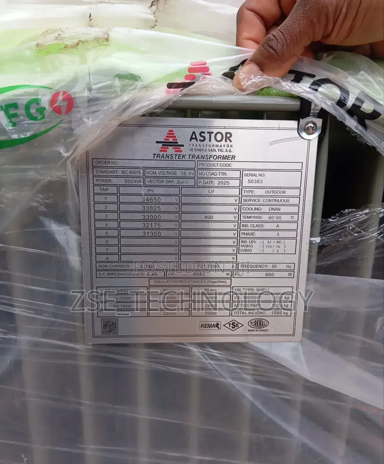 500kva 33kv/0.400kv Astor Transformer