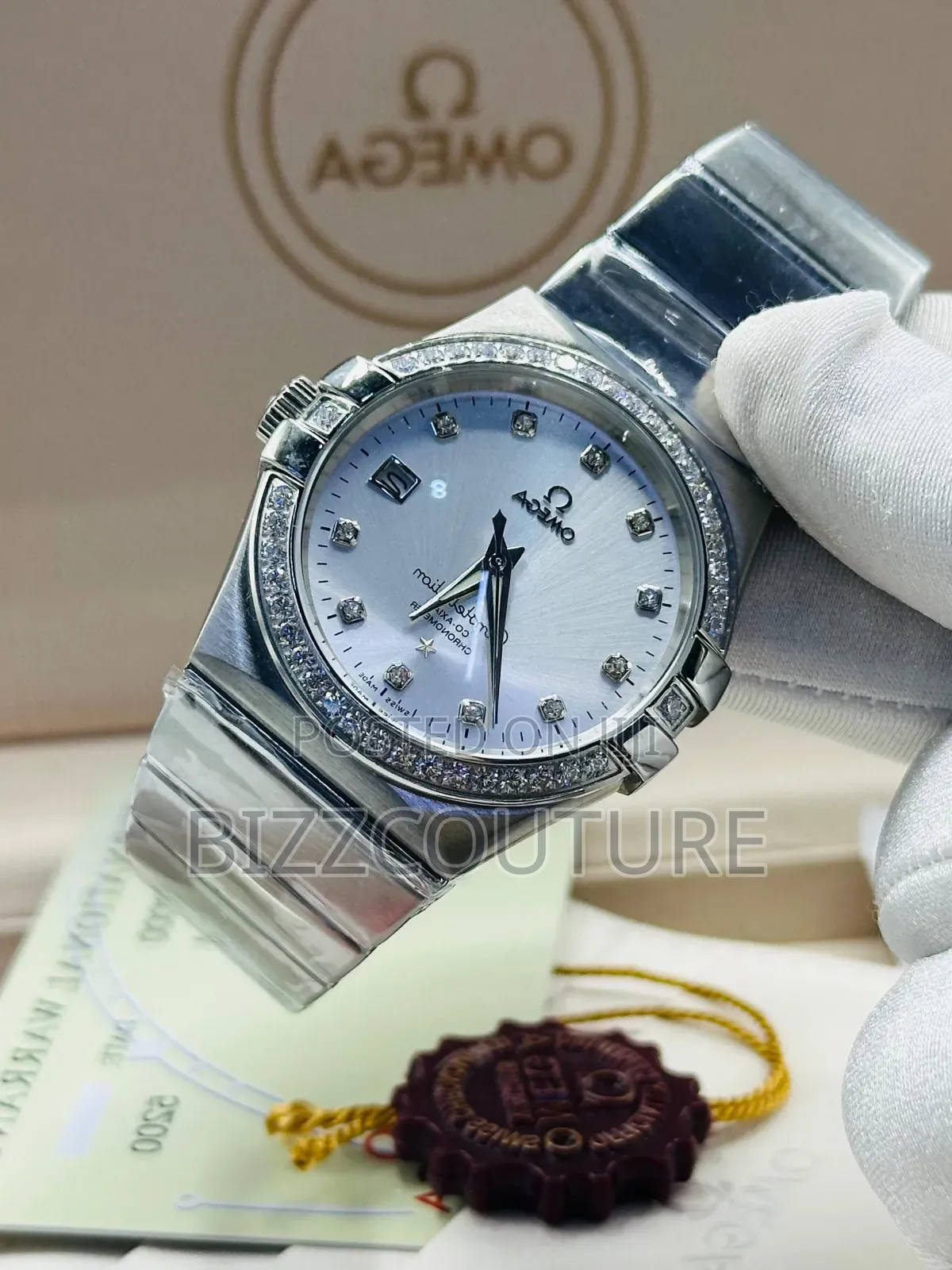 Original Omega Silver Stainless Steel Calendar Quartz Watch