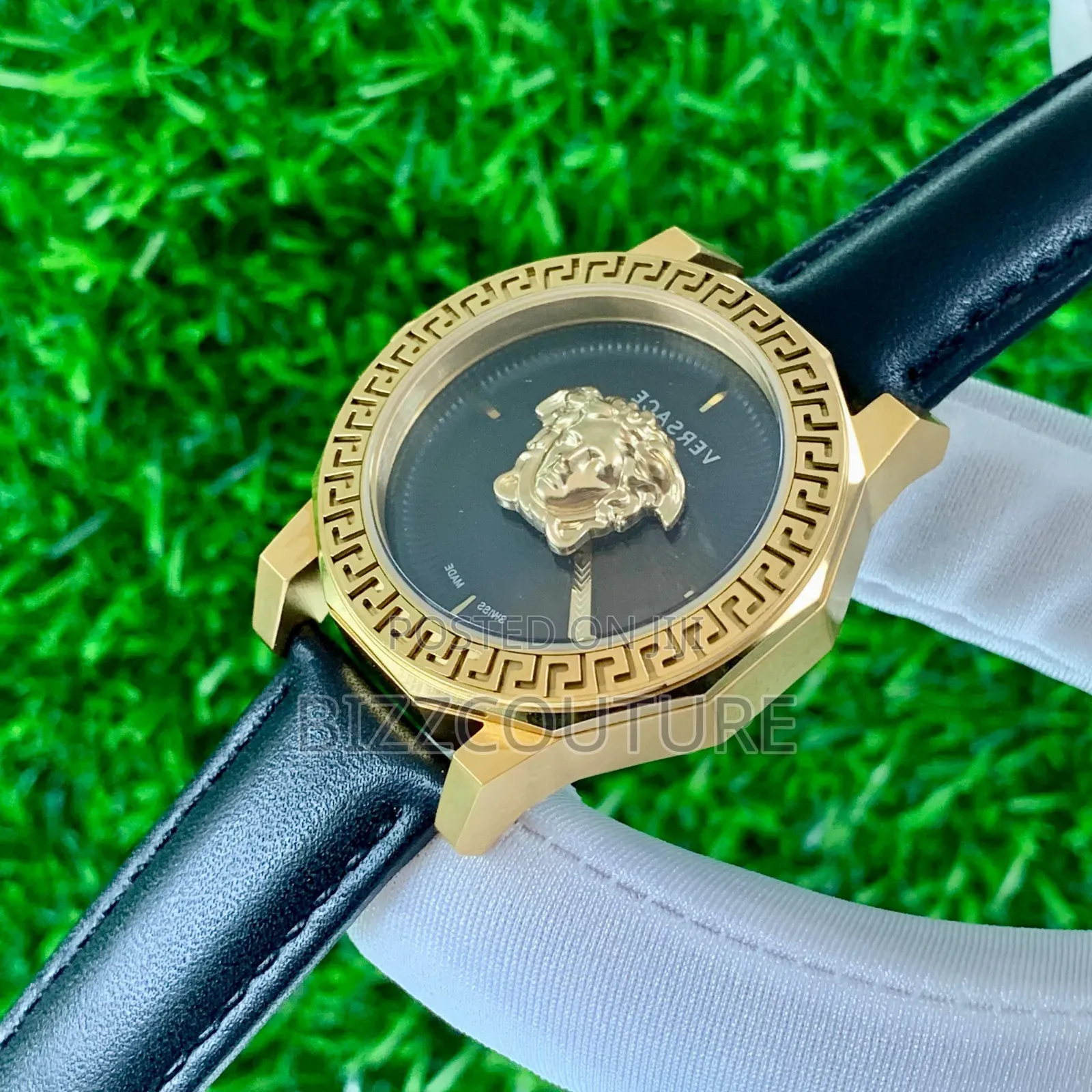 Original Versace Black Genuine Leather Strap, Quartz Watch