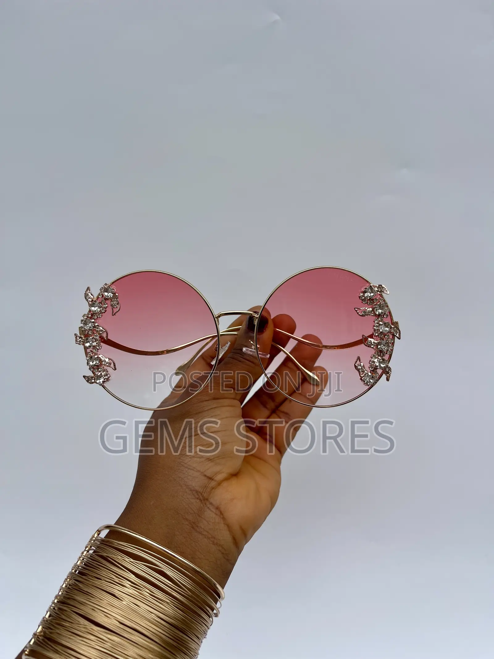 Luxurious Round Sunglasses With Rhinestone Butterfly Accents