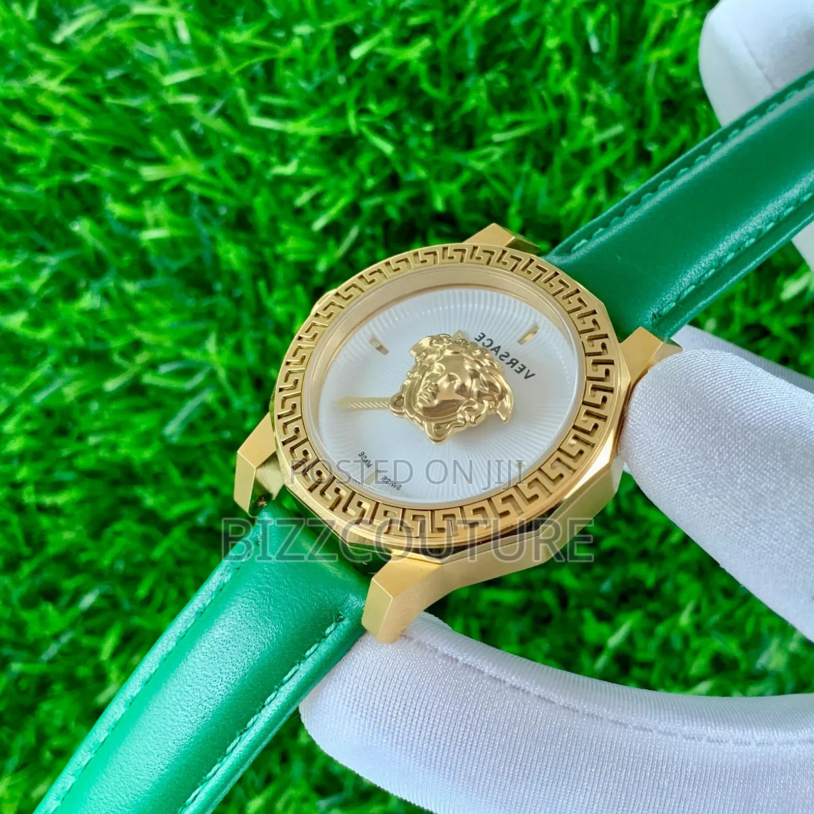 Original Versace Green Genuine Leather Strap Quartz Watch
