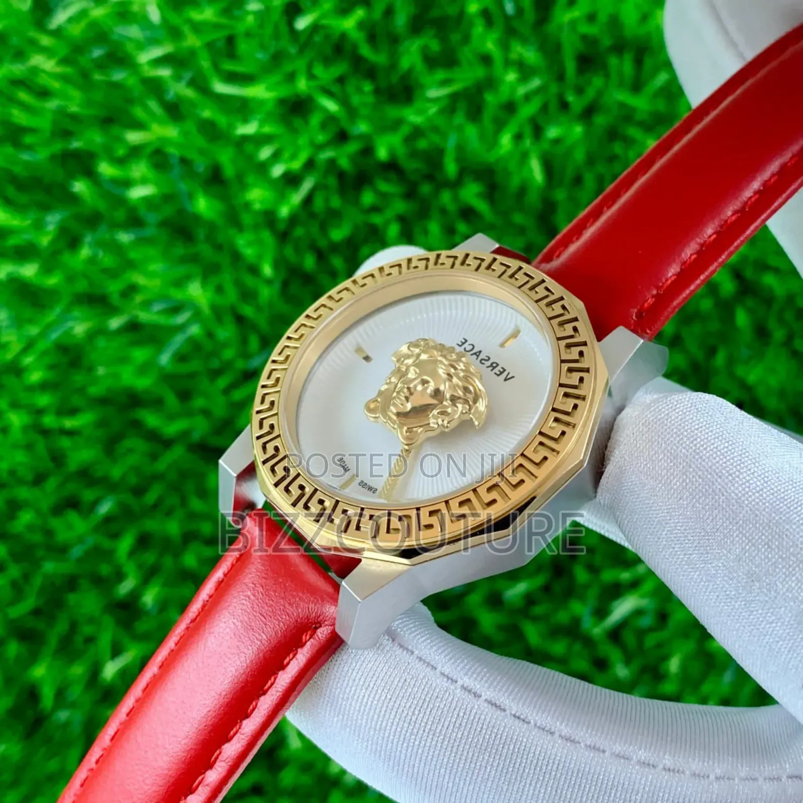 Original Versace Red Genuine Leather Strap, Quartz Watch
