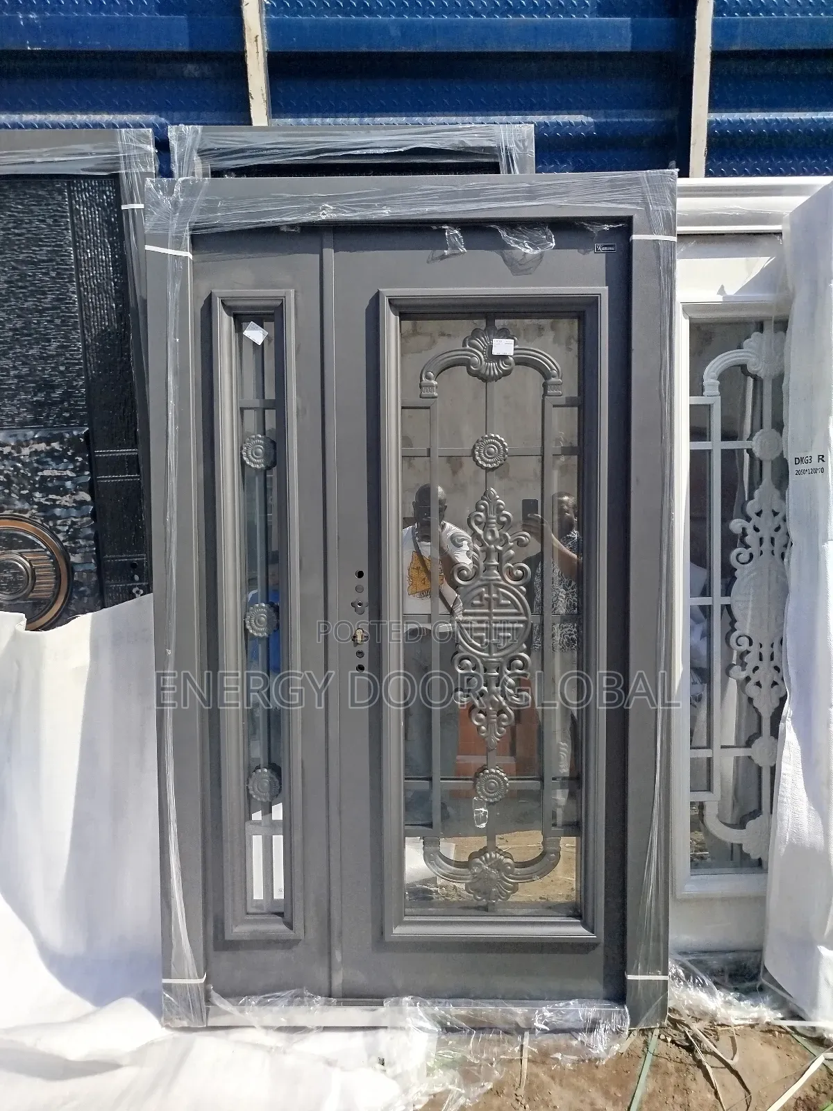 Gray 4ft/7ft French Steel Glass Security Door With Assured Entrance
