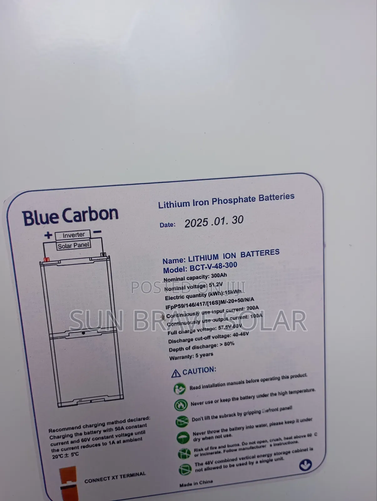 Blue Carbon Lithium Battery 15kwh 48v Available