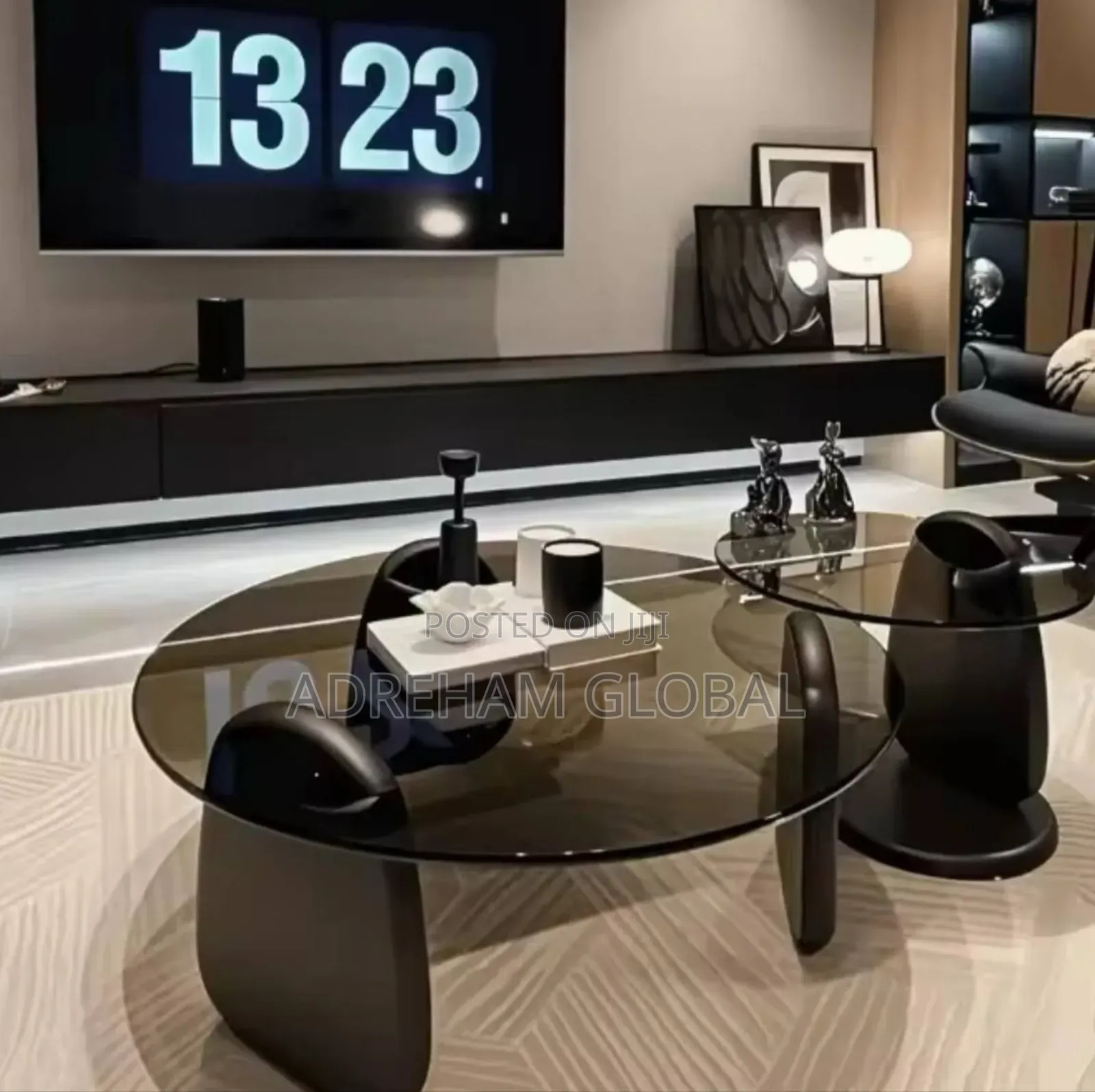 Modern Round Glass Double Center Table Living Room Side Tables Luxury