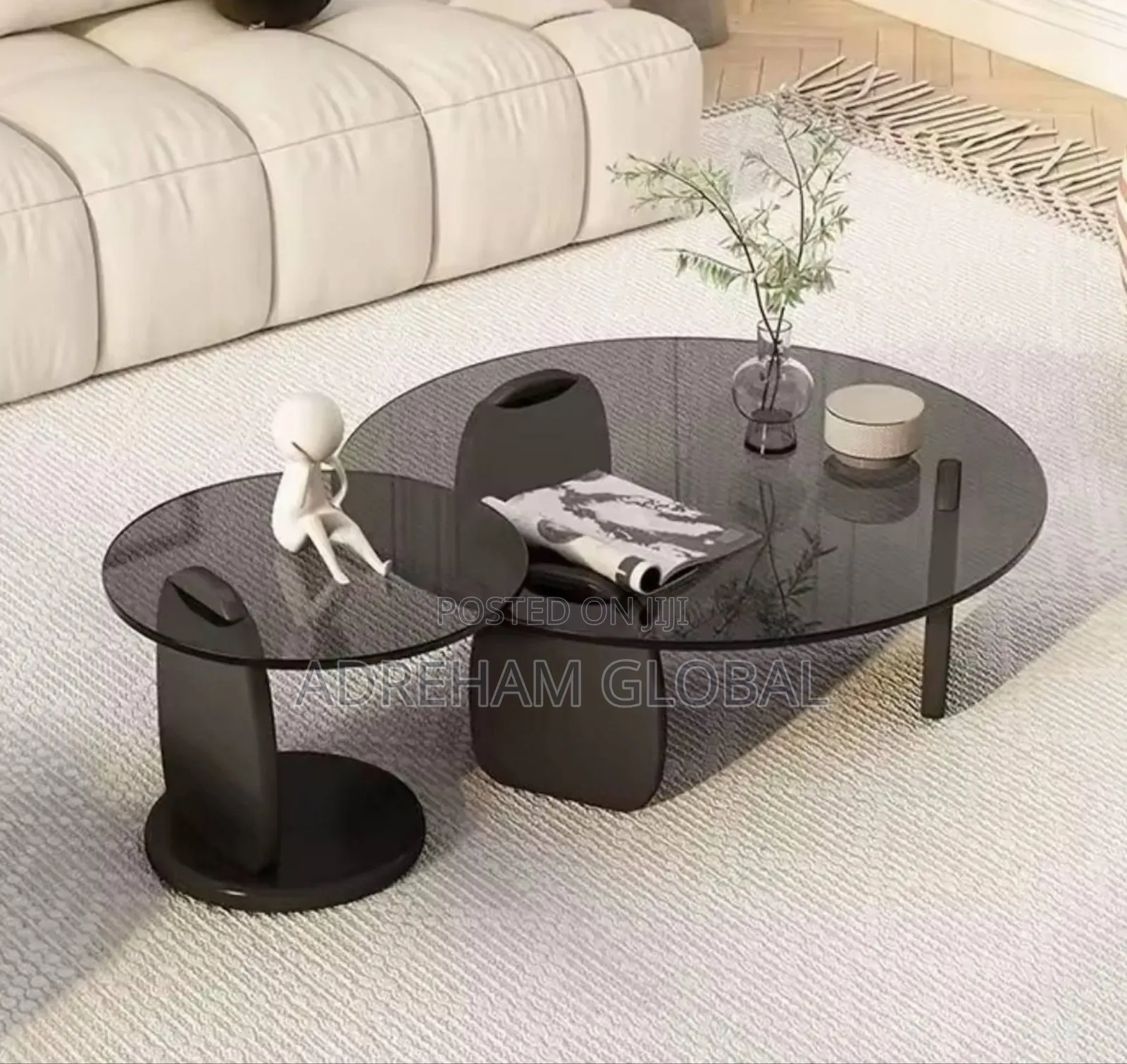 Modern Round Glass Double Center Table Living Room Side Tables Luxury