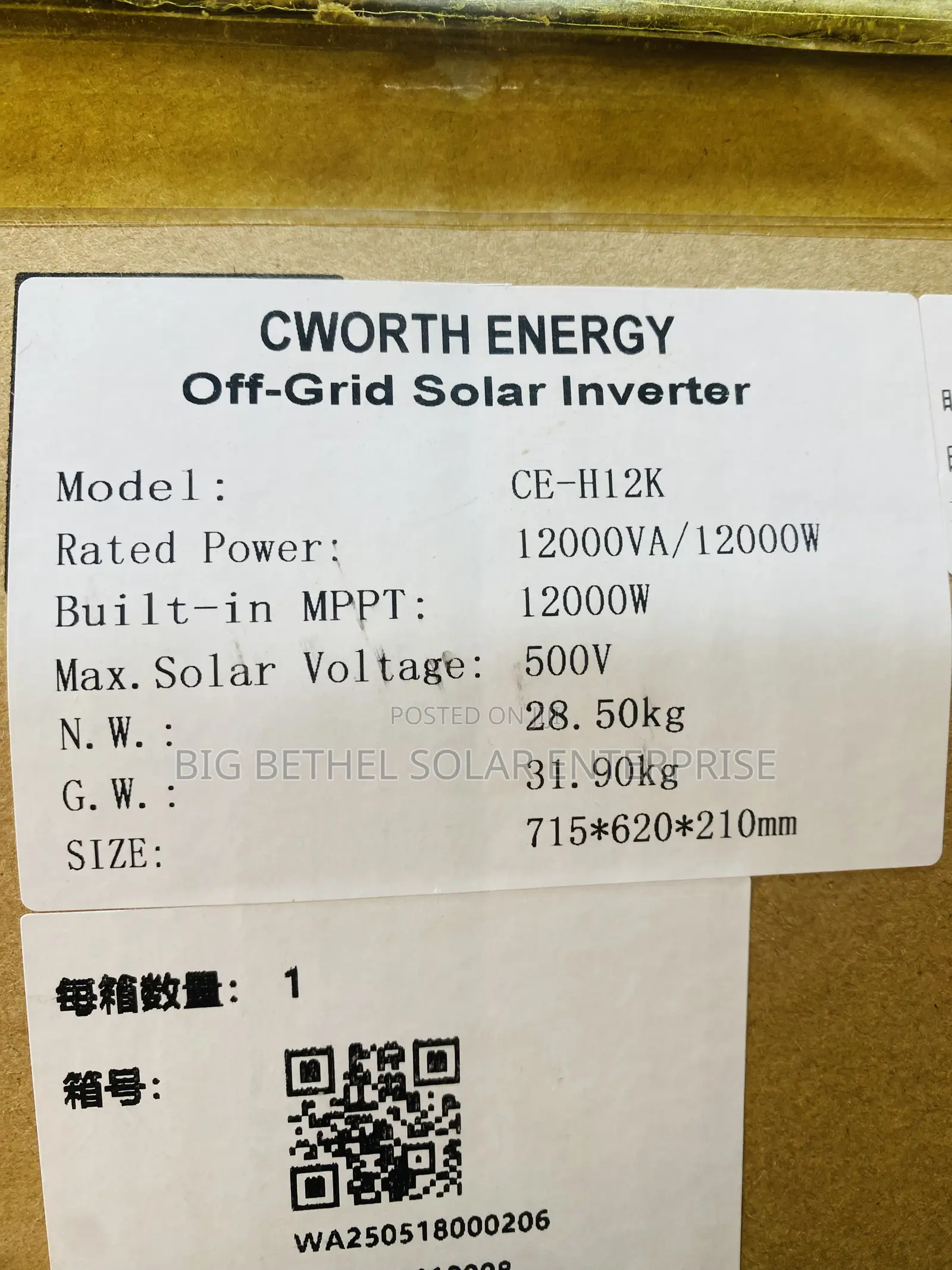 12kva 48v Cworth Energy Off Grid Solar Hybrid Inverter