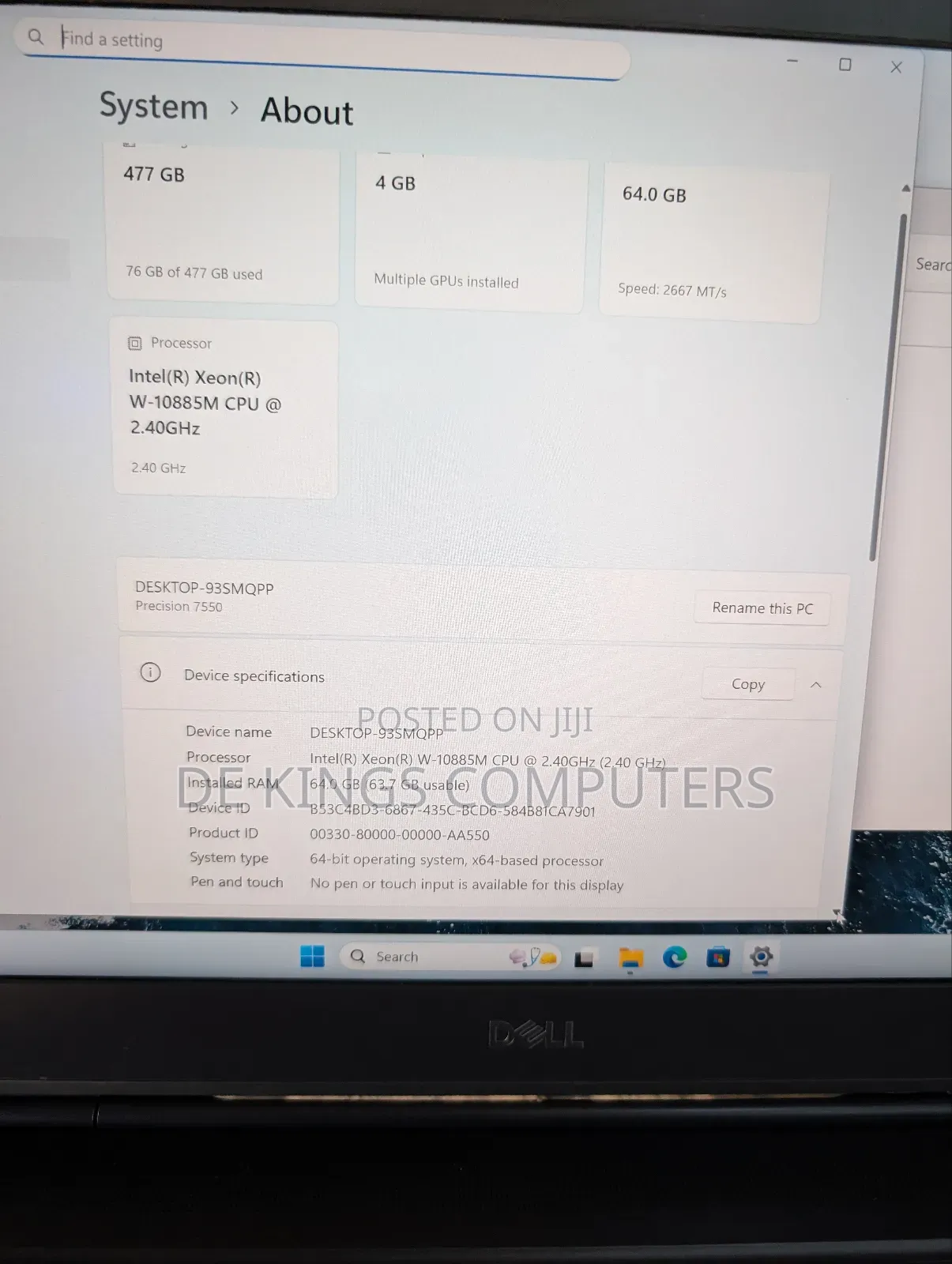 Laptop Dell Precision 7550 64GB Intel Xeon SSD 512GB